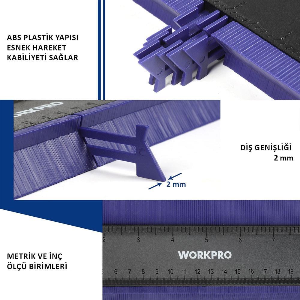 WORKPRO WP269001 250MM/10’’ Çok Fonksiyonlu Şekil Profil Kontur Ölçer