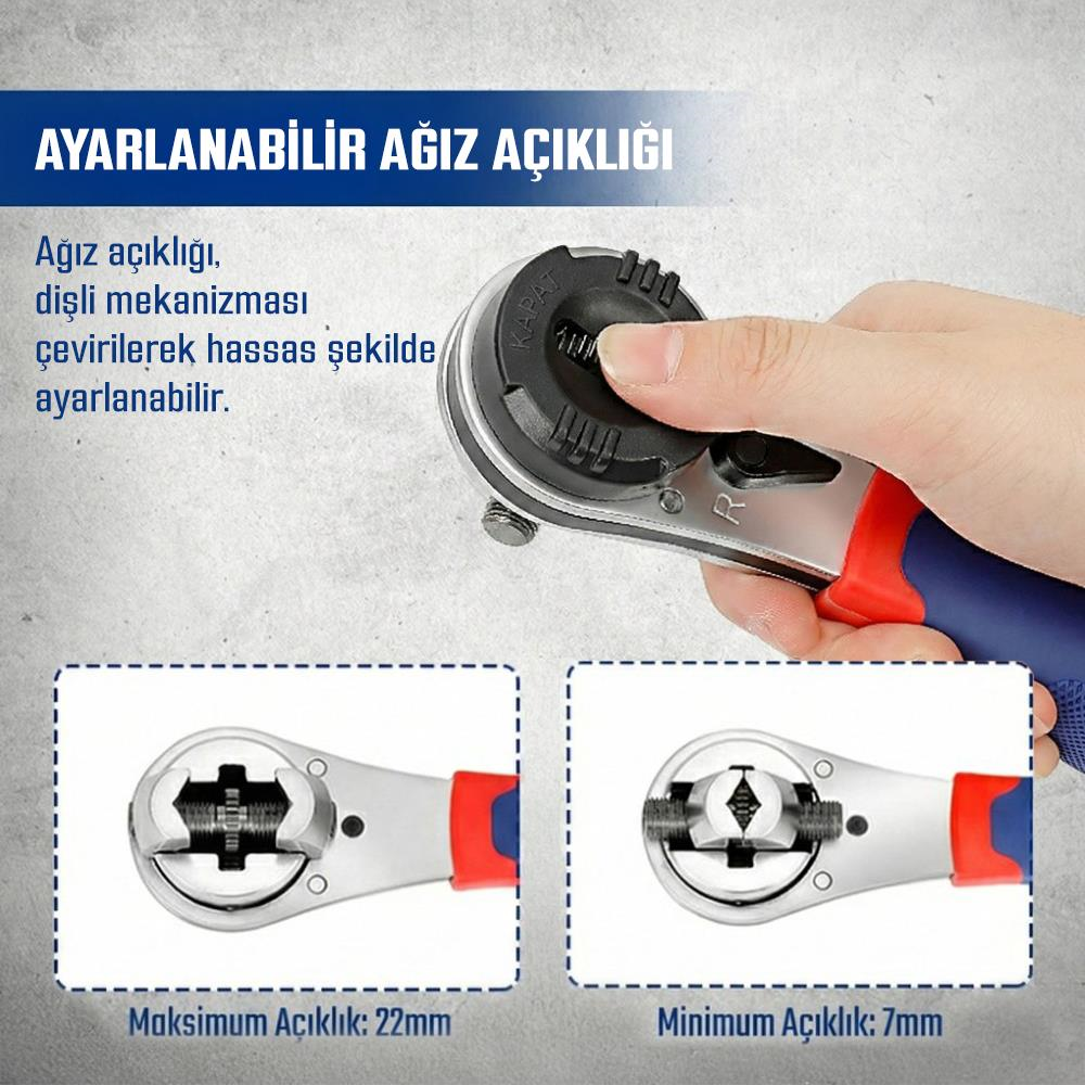 WORKPRO WP272063 7-22mm CR-V Profesyonel Ayarlanabilir 200mm Cırcır Anahtar