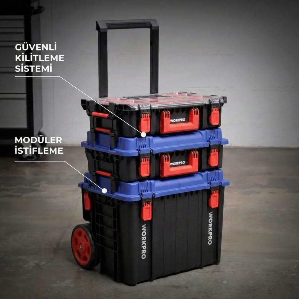 WORKPRO WP283029 24Lt 12 Gözlü Şeffaf Kapaklı İstiflenebilir 56x35x12,5cm Profesyonel Organizer Takım Çantası