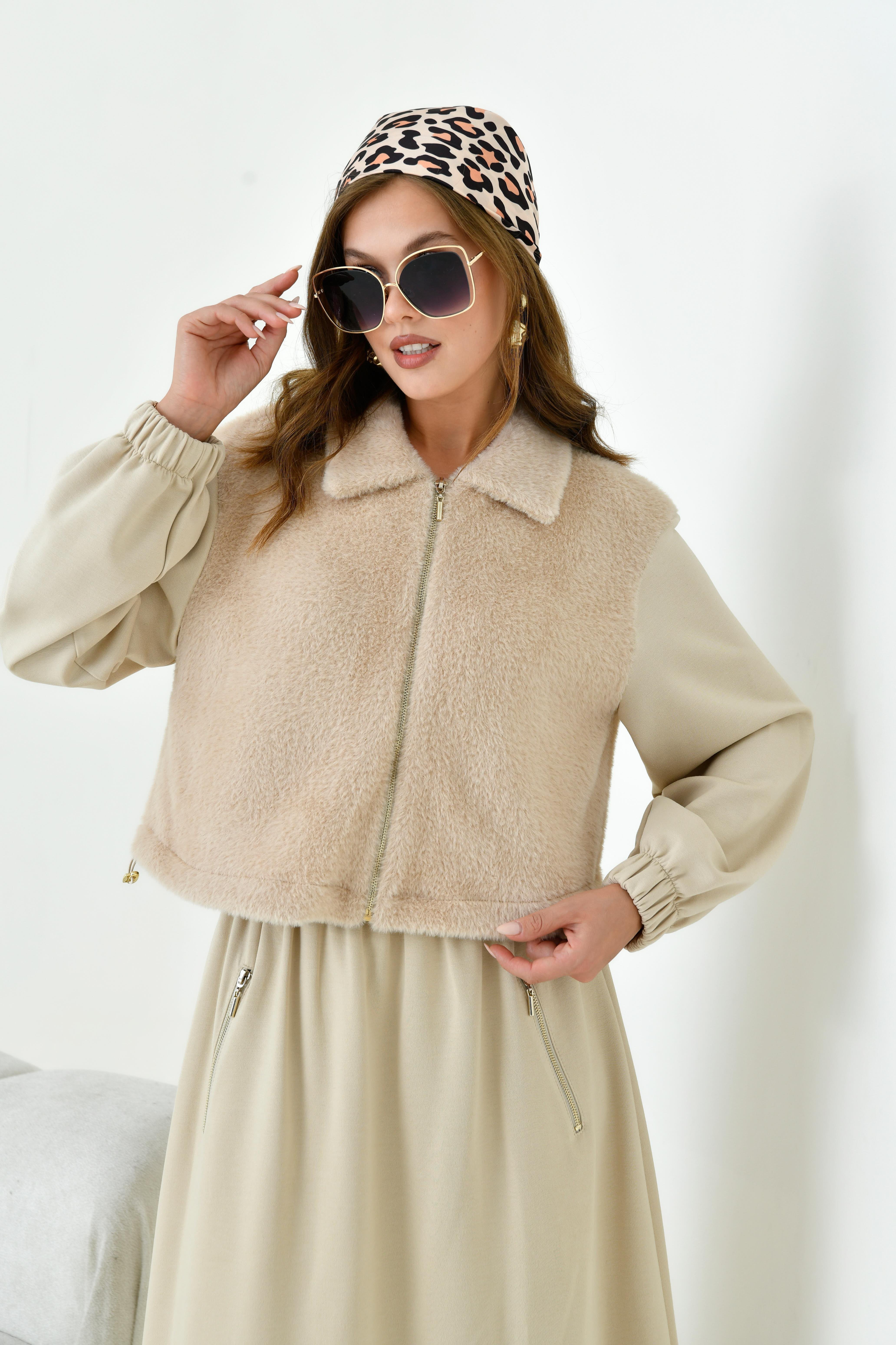 Firoy Kadın Angora Etekli Takım  Beige