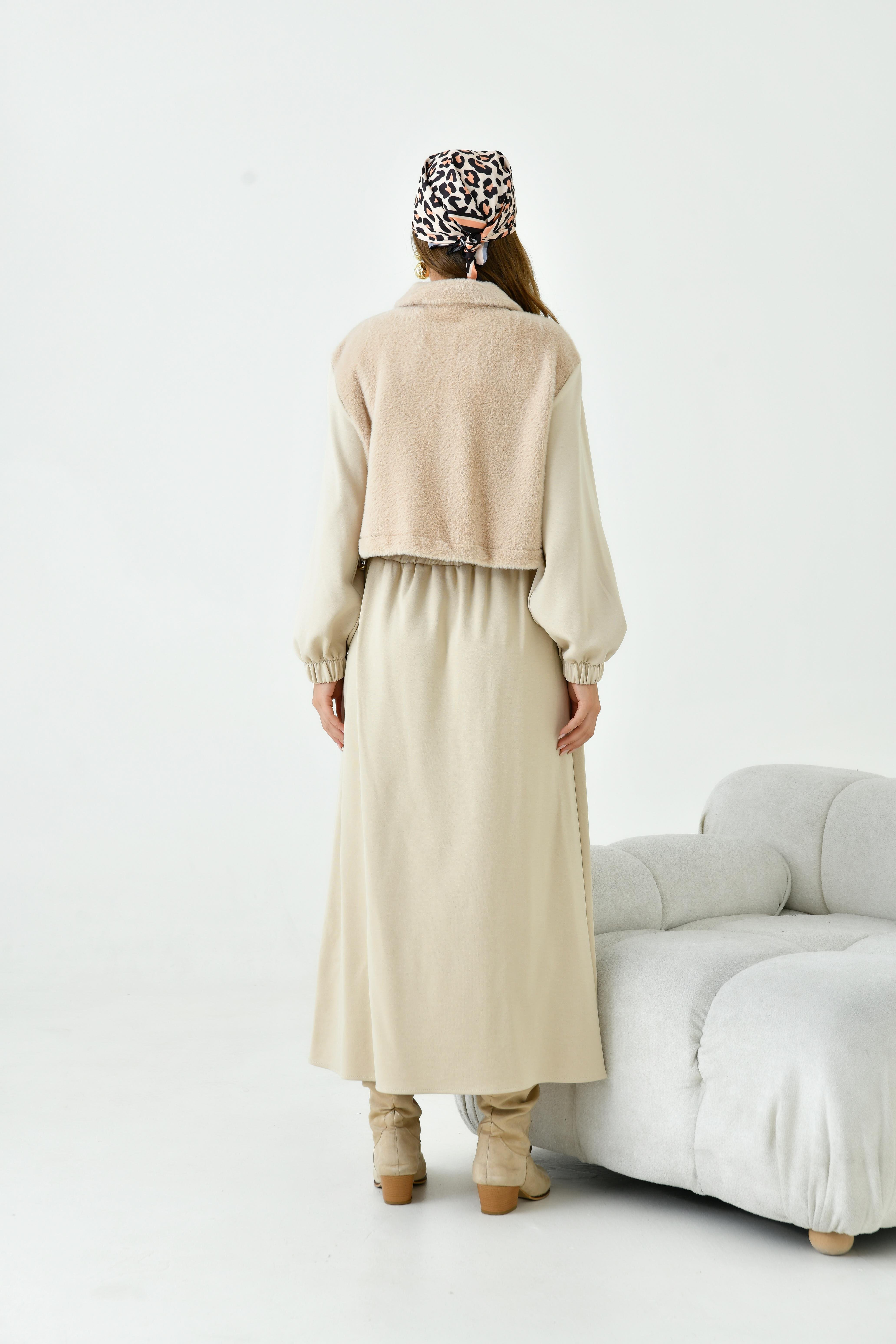 Firoy Kadın Angora Etekli Takım  Beige