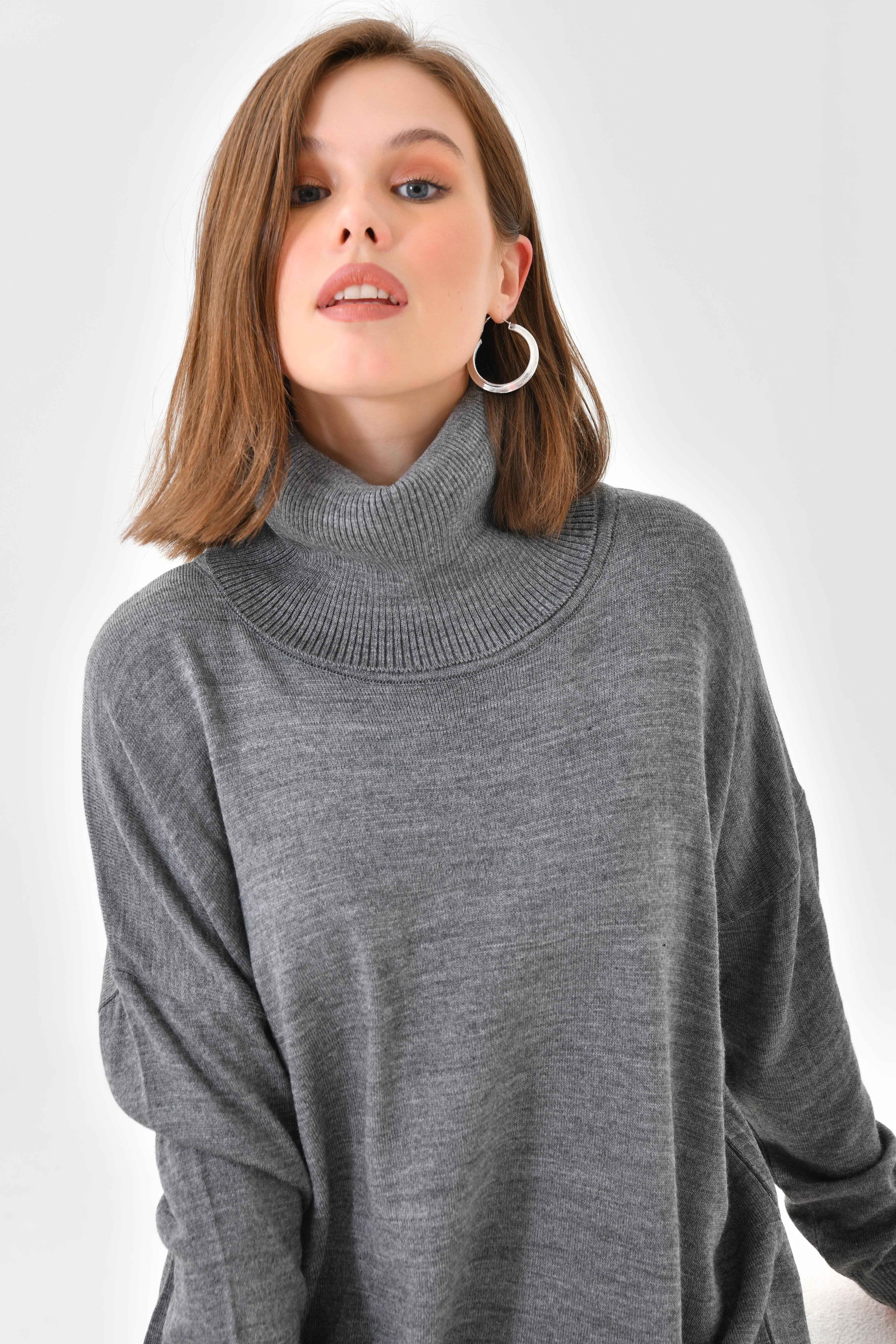Firoy Kadın Basic Tunik  Füme