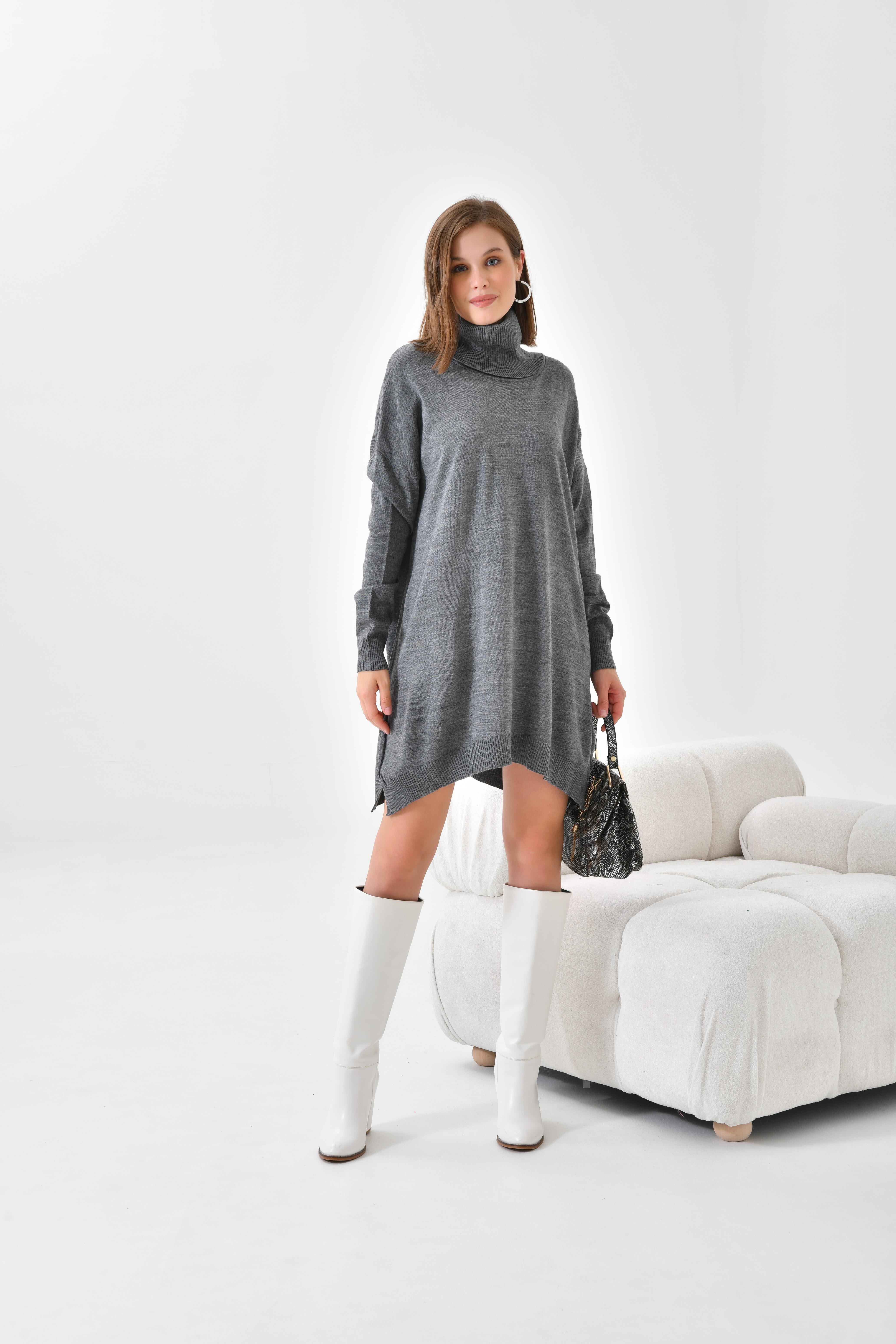 Firoy Kadın Basic Tunik  Füme