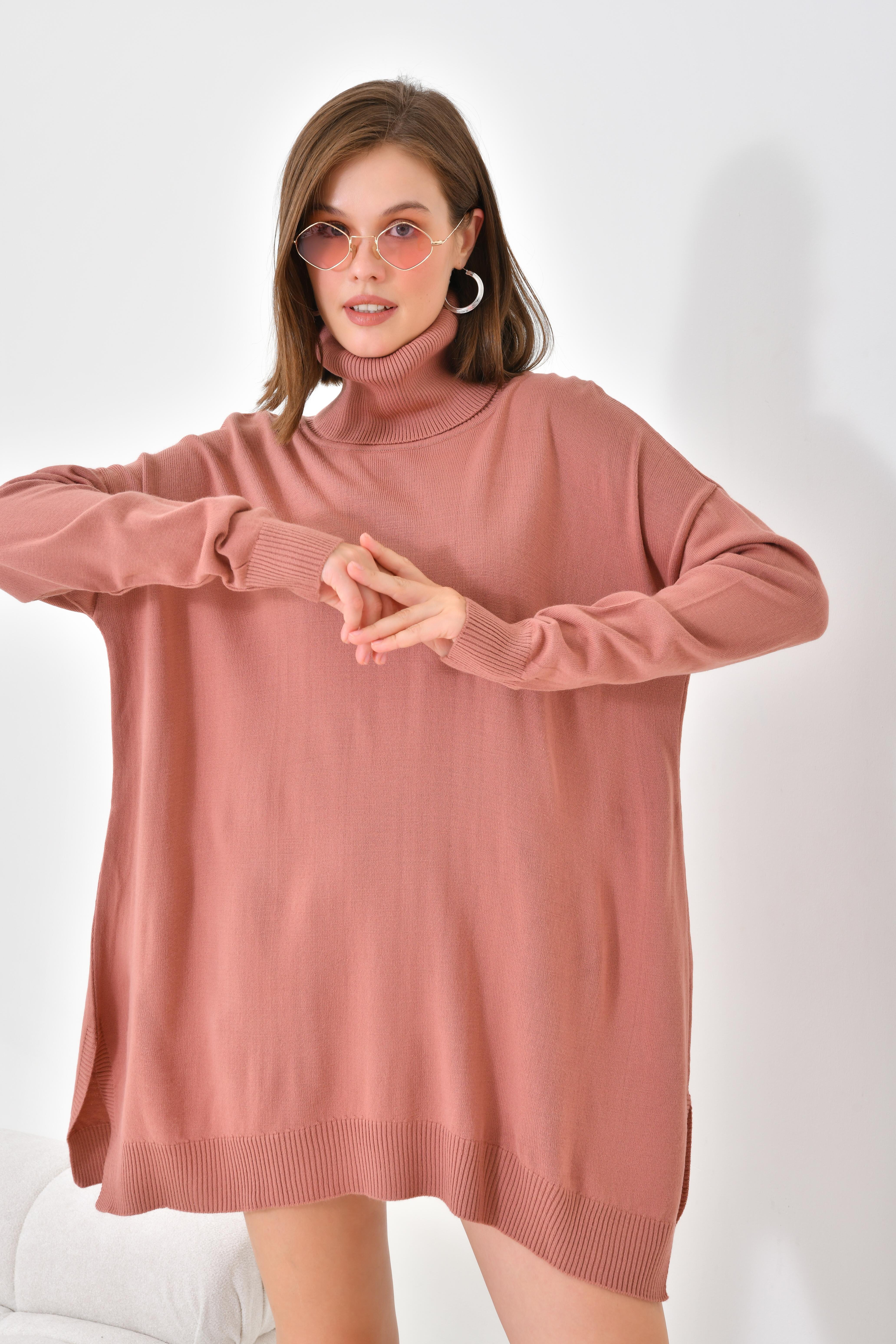 Firoy Kadın Basic Tunik  Pudra