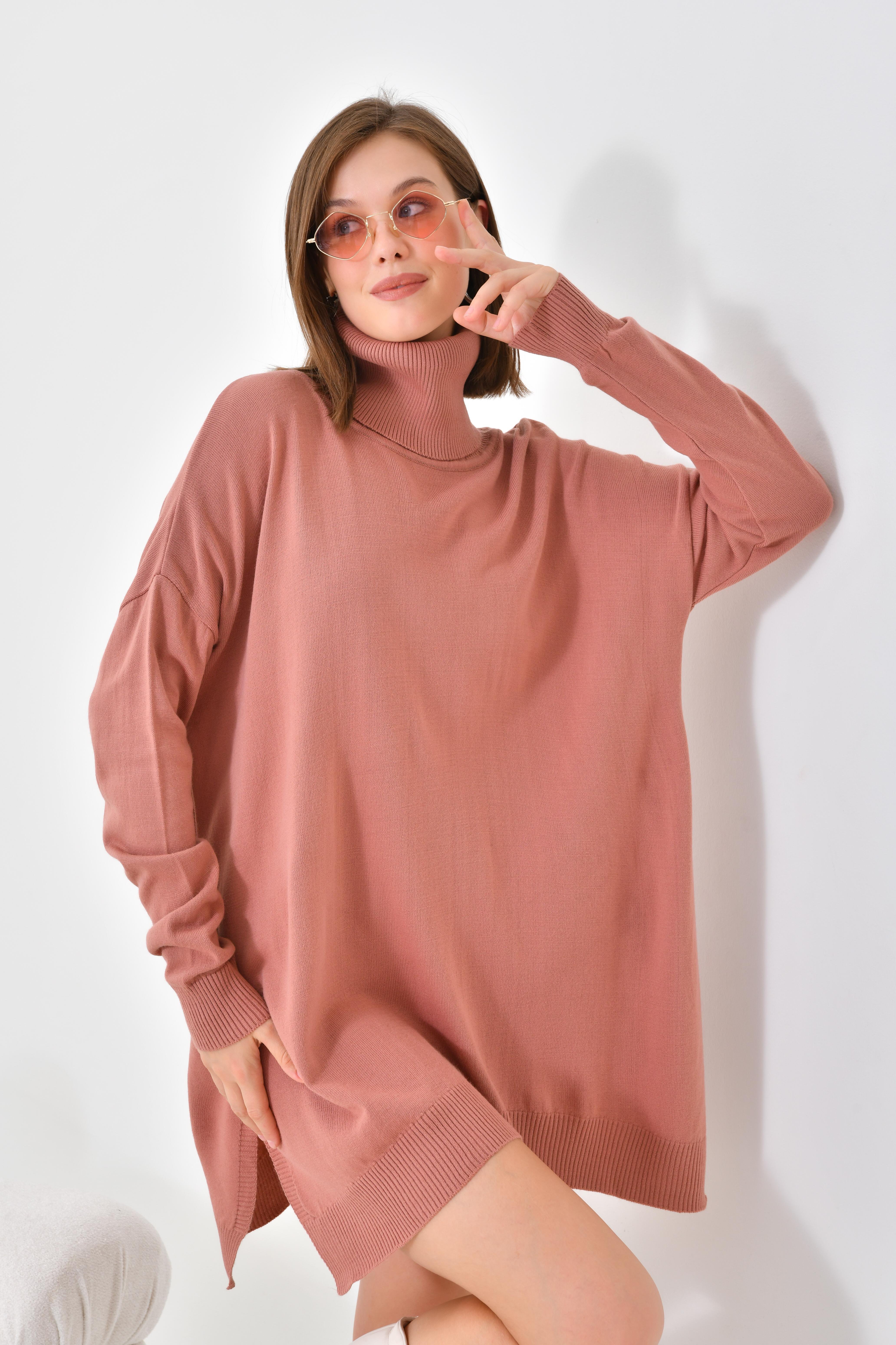 Firoy Kadın Basic Tunik  Pudra