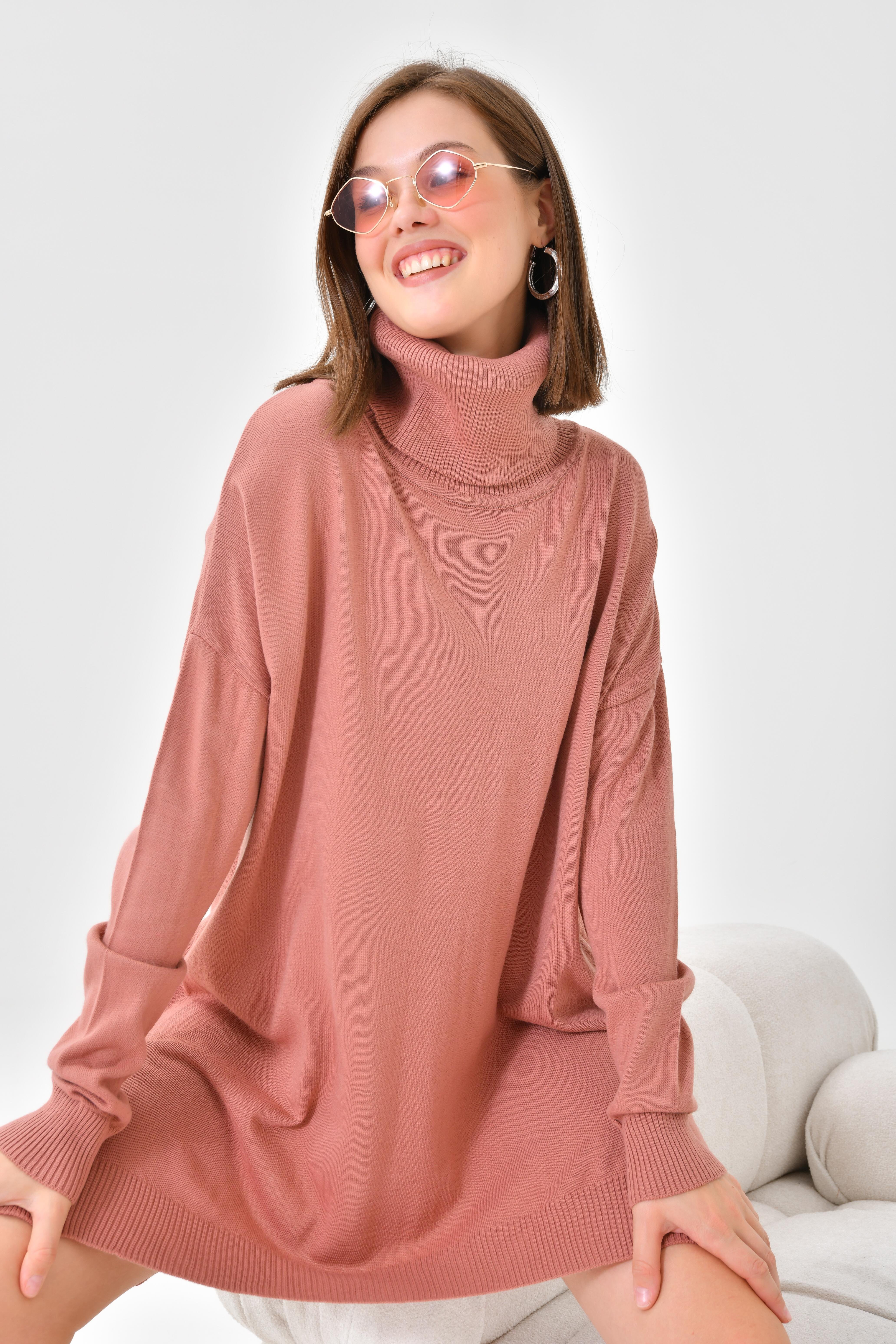 Firoy Kadın Basic Tunik  Pudra