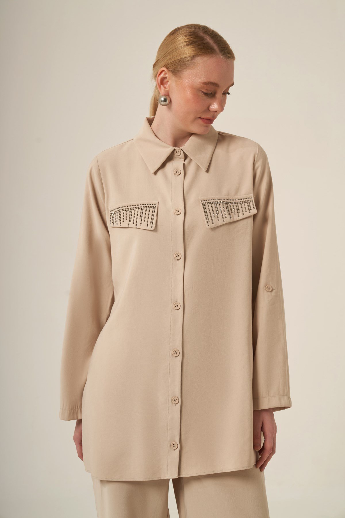 Firoy Kadın Benetti Taşli Takım  Beige