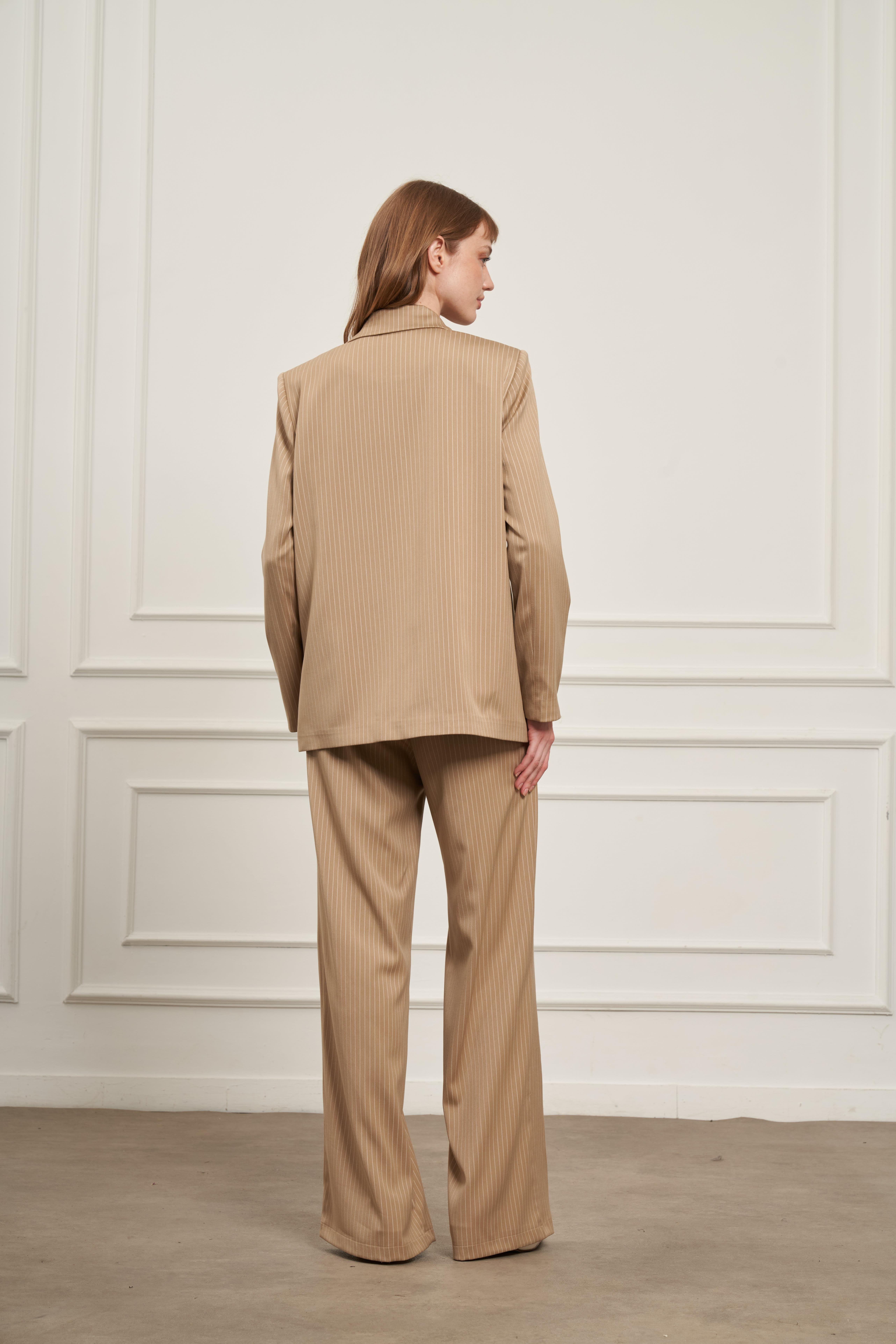 Firoy Kadın Çizgili Takım  Beige