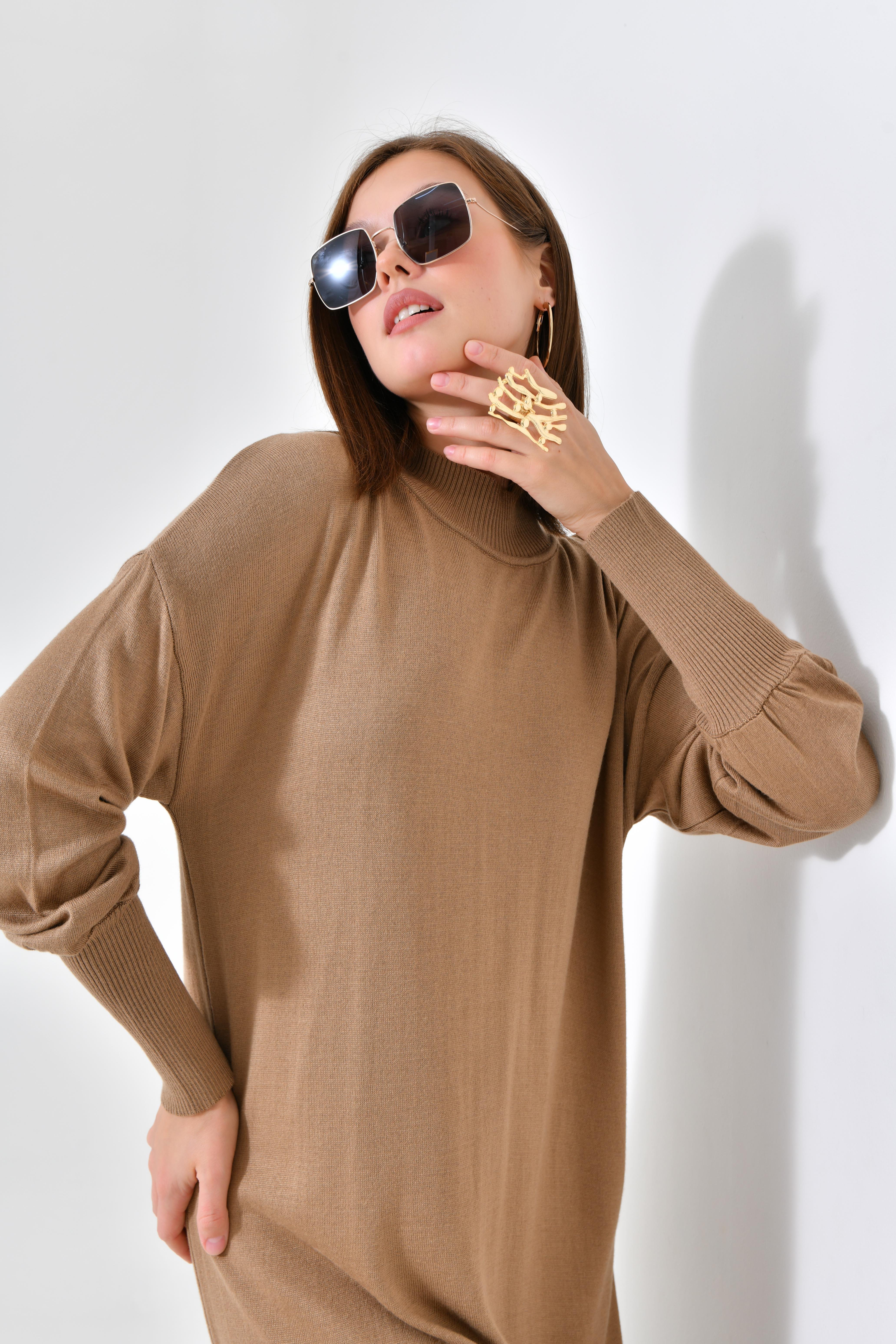 Firoy Kadın DÜz Basic Tunik  Beige