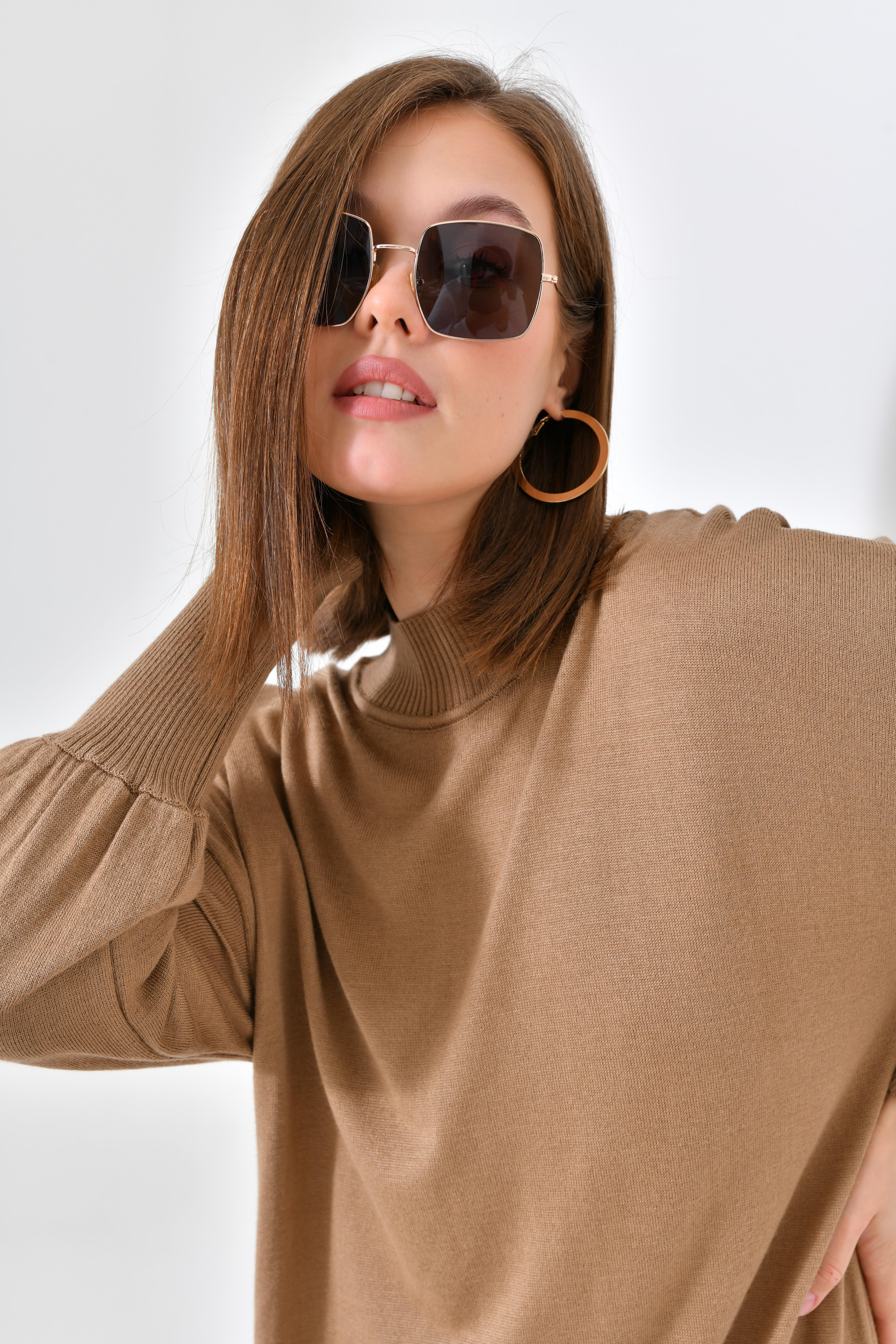 Firoy Kadın DÜz Basic Tunik  Beige