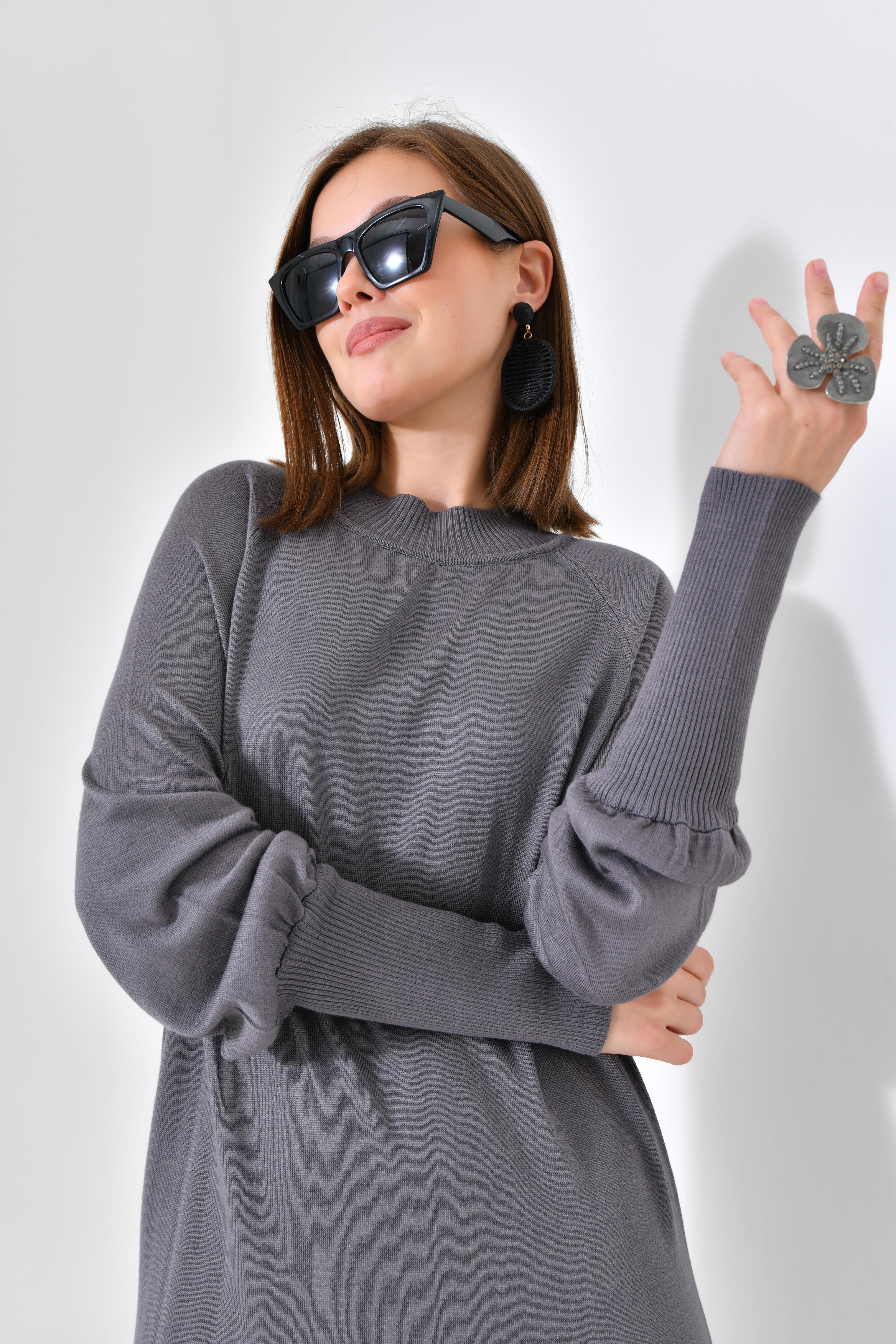 Firoy Kadın Düz Basic Tunik  Gri