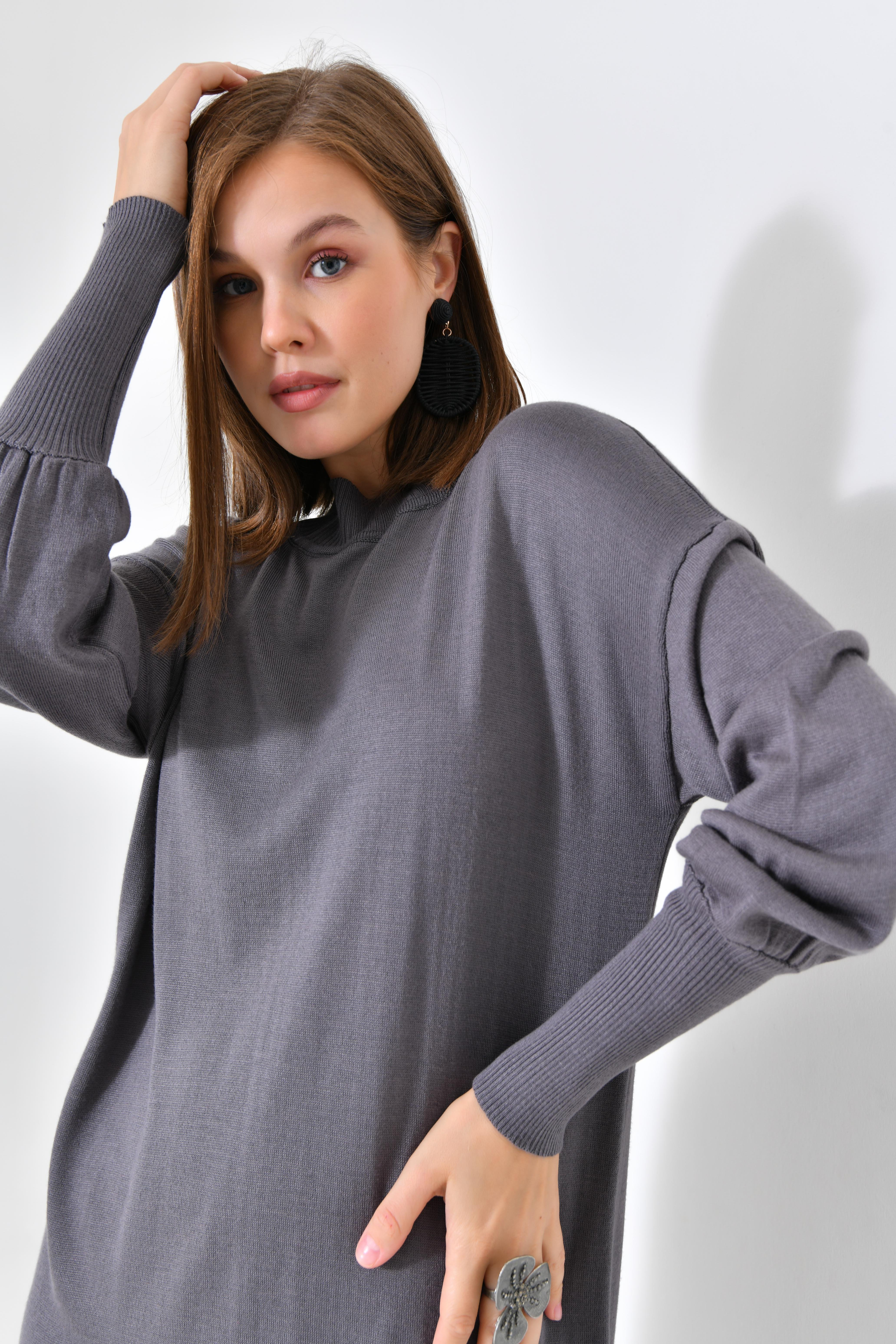 Firoy Kadın DÜz Basic Tunik  Gri