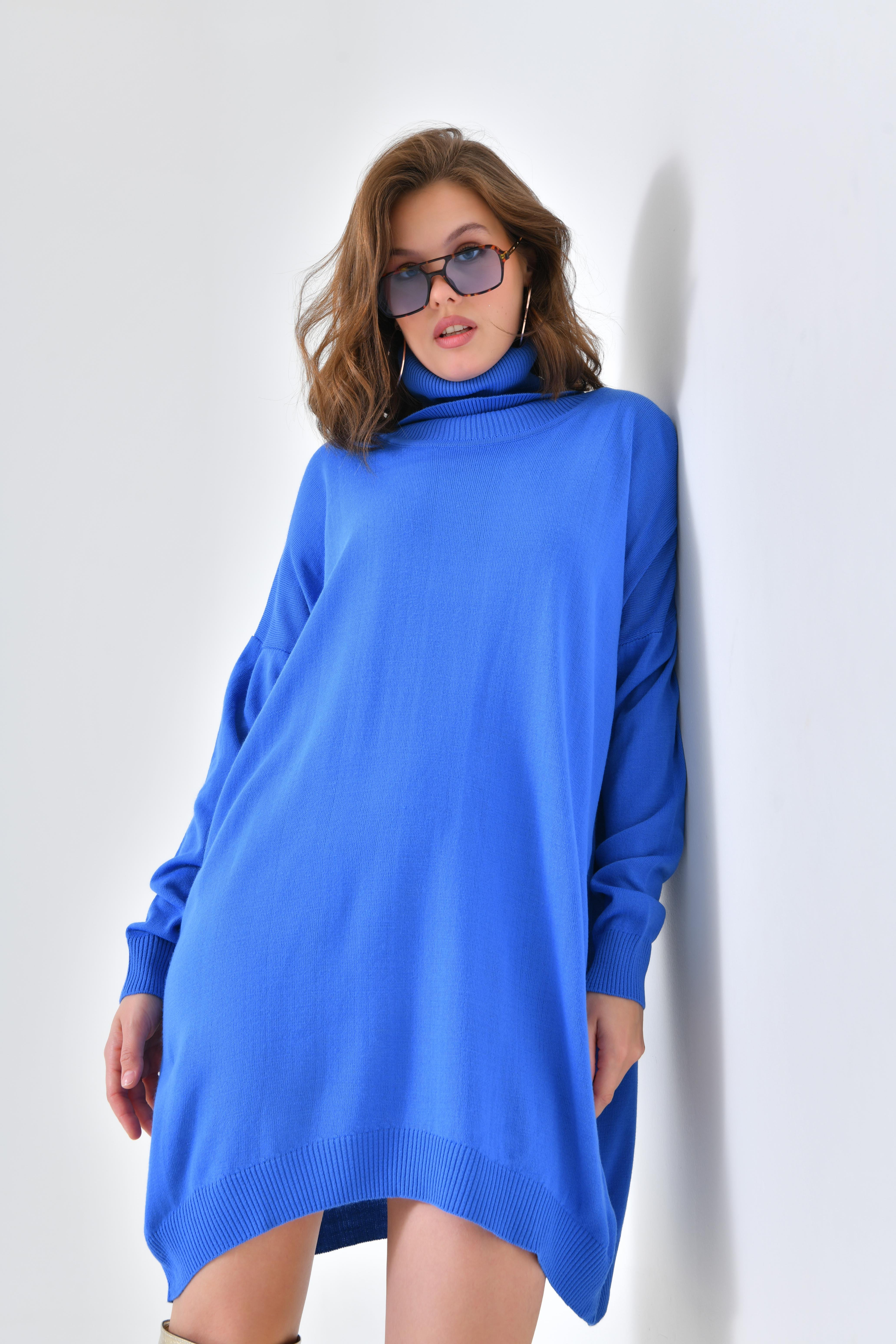 Firoy Kadın Düz Basic Tunik  Mavi