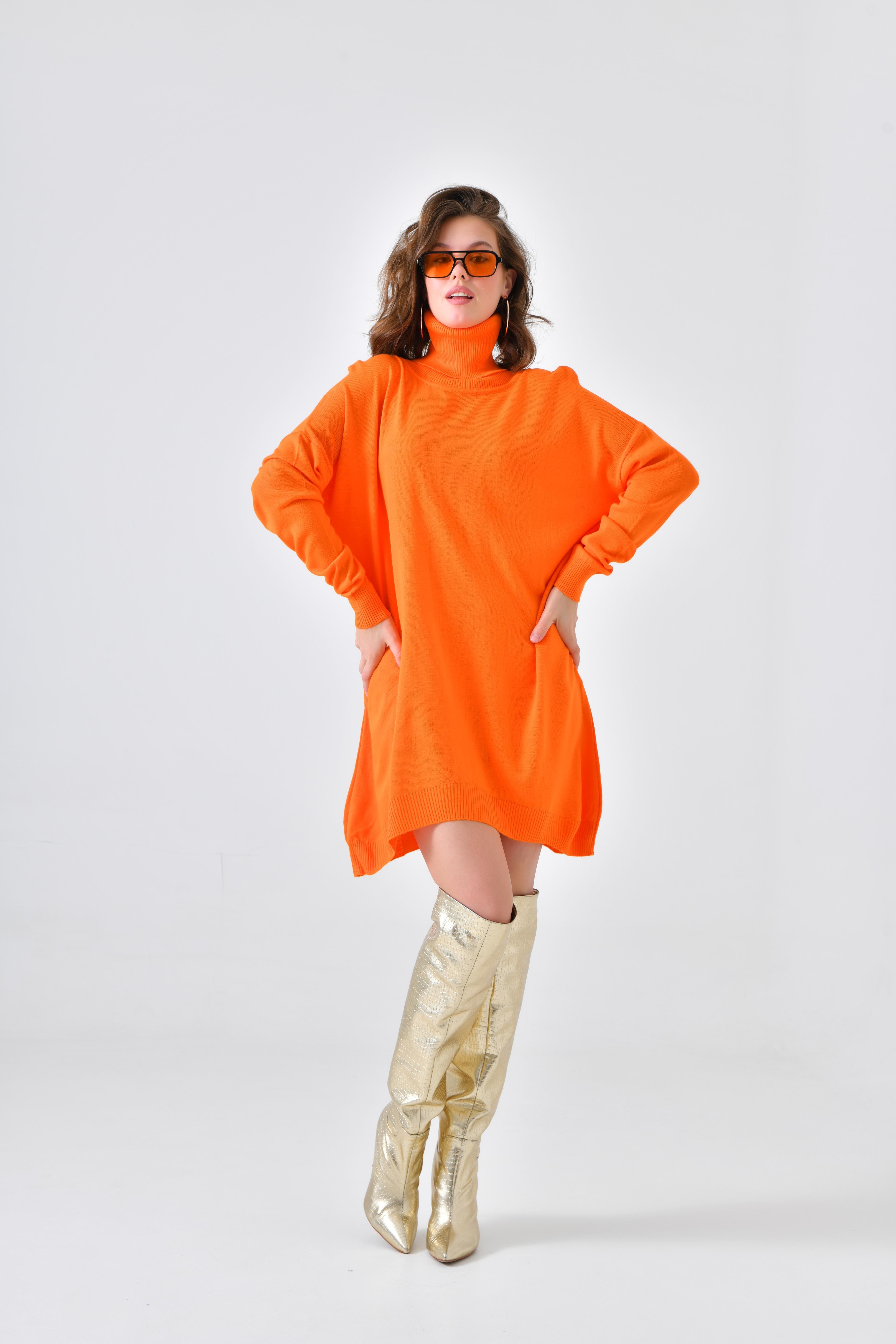 Firoy Kadın Düz Basic Tunik  Orange