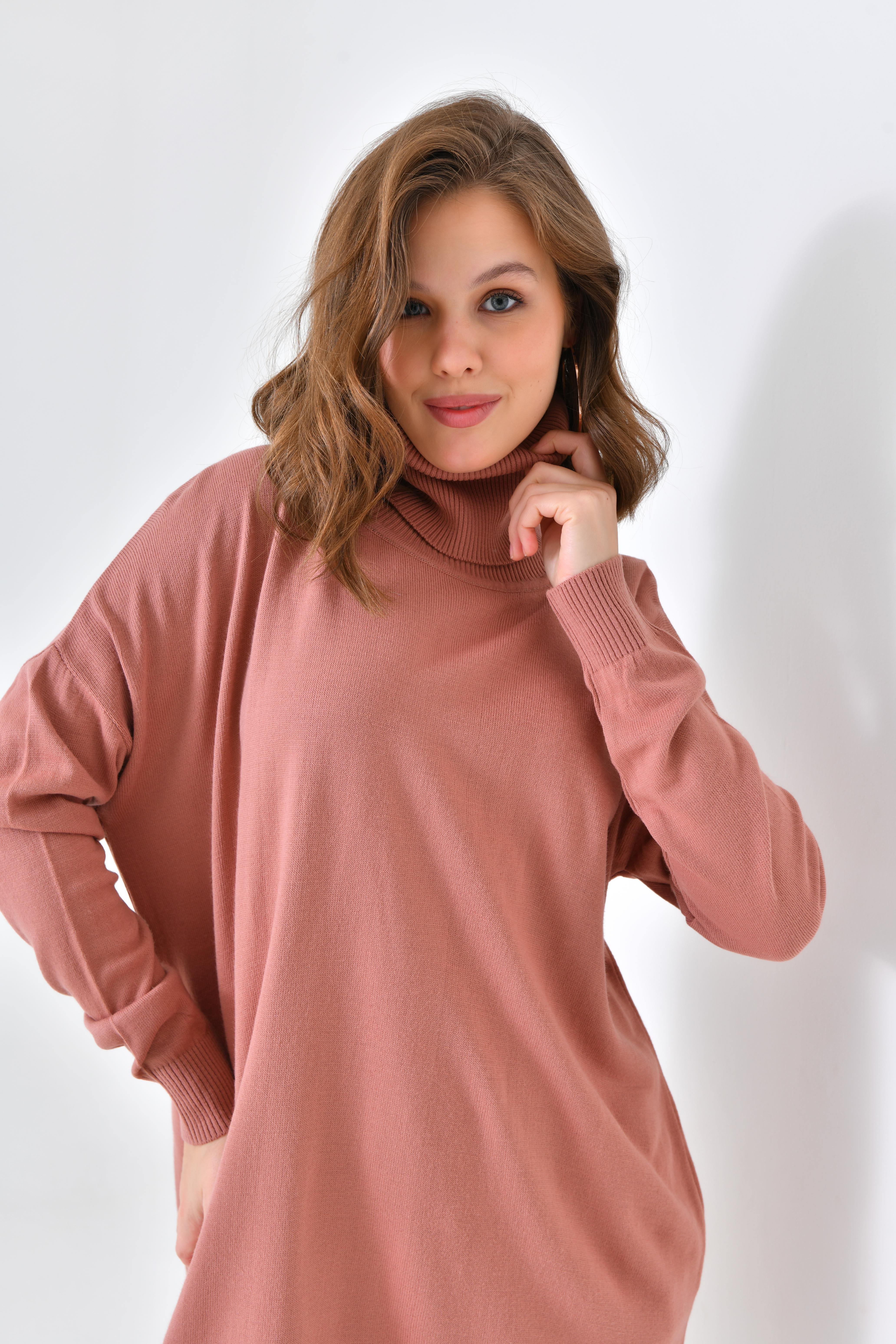 Firoy Kadın Düz Basic Tunik  Pudra