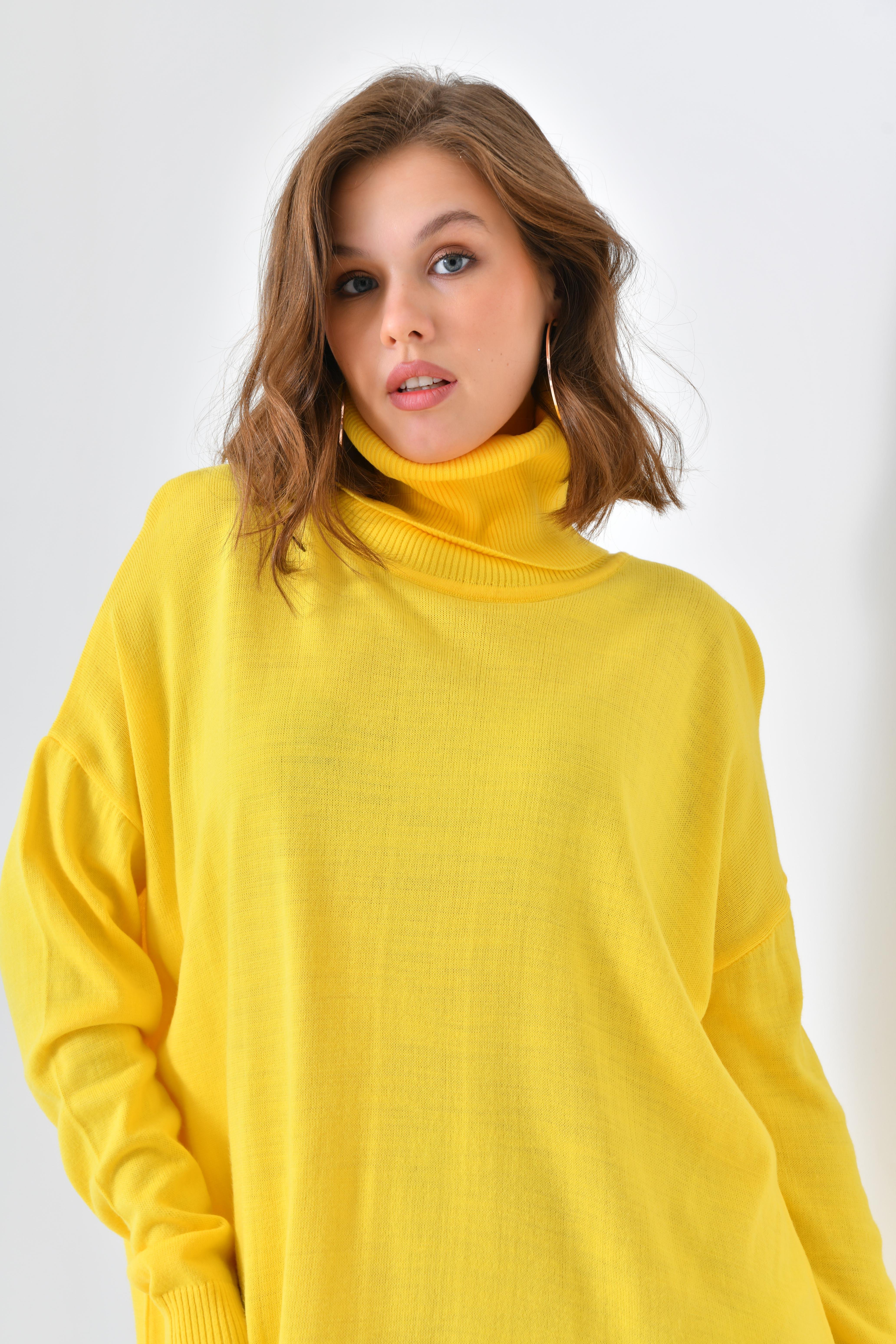 Firoy Kadın Düz Basic Tunik  Sarı