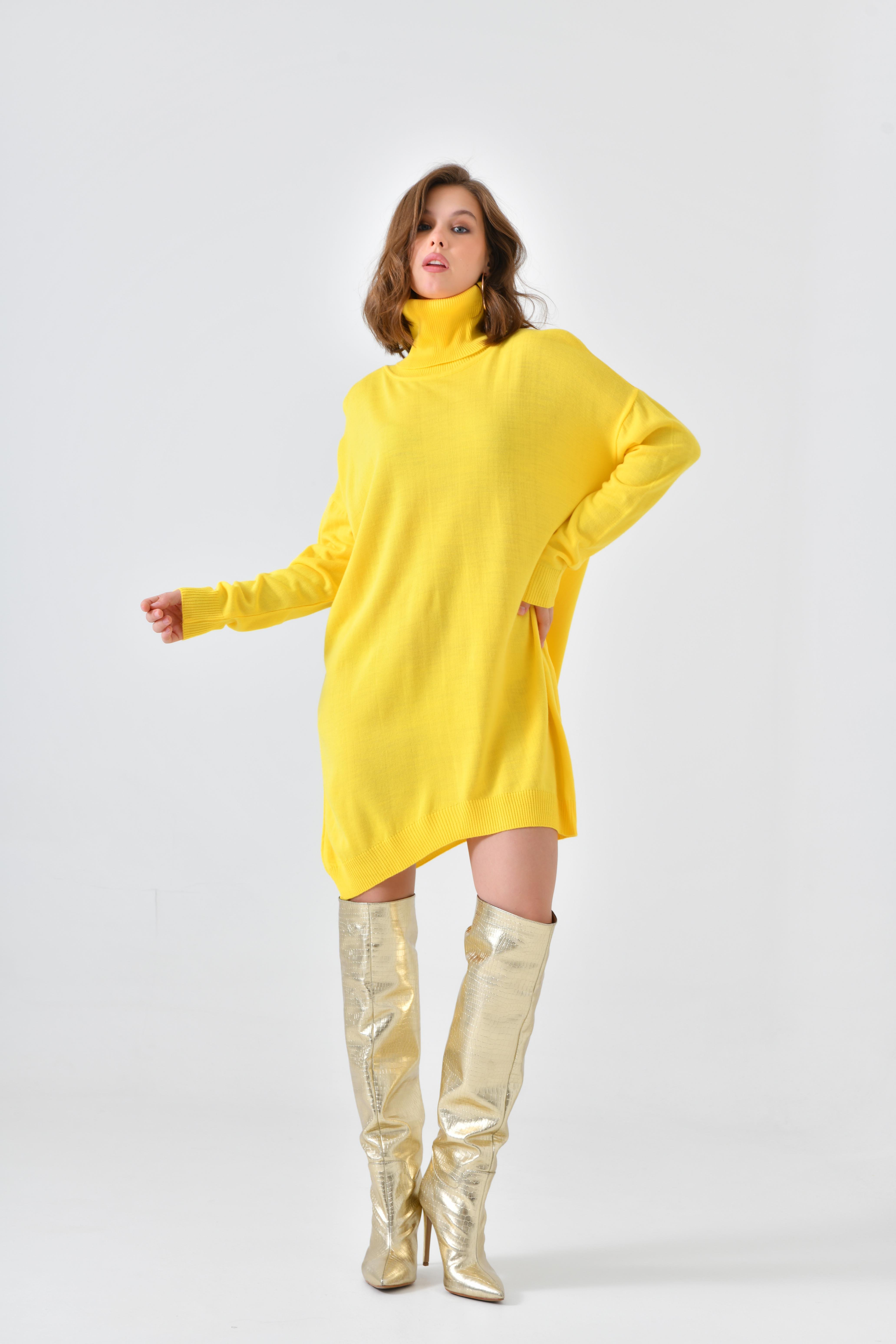 Firoy Kadın Düz Basic Tunik  Sarı
