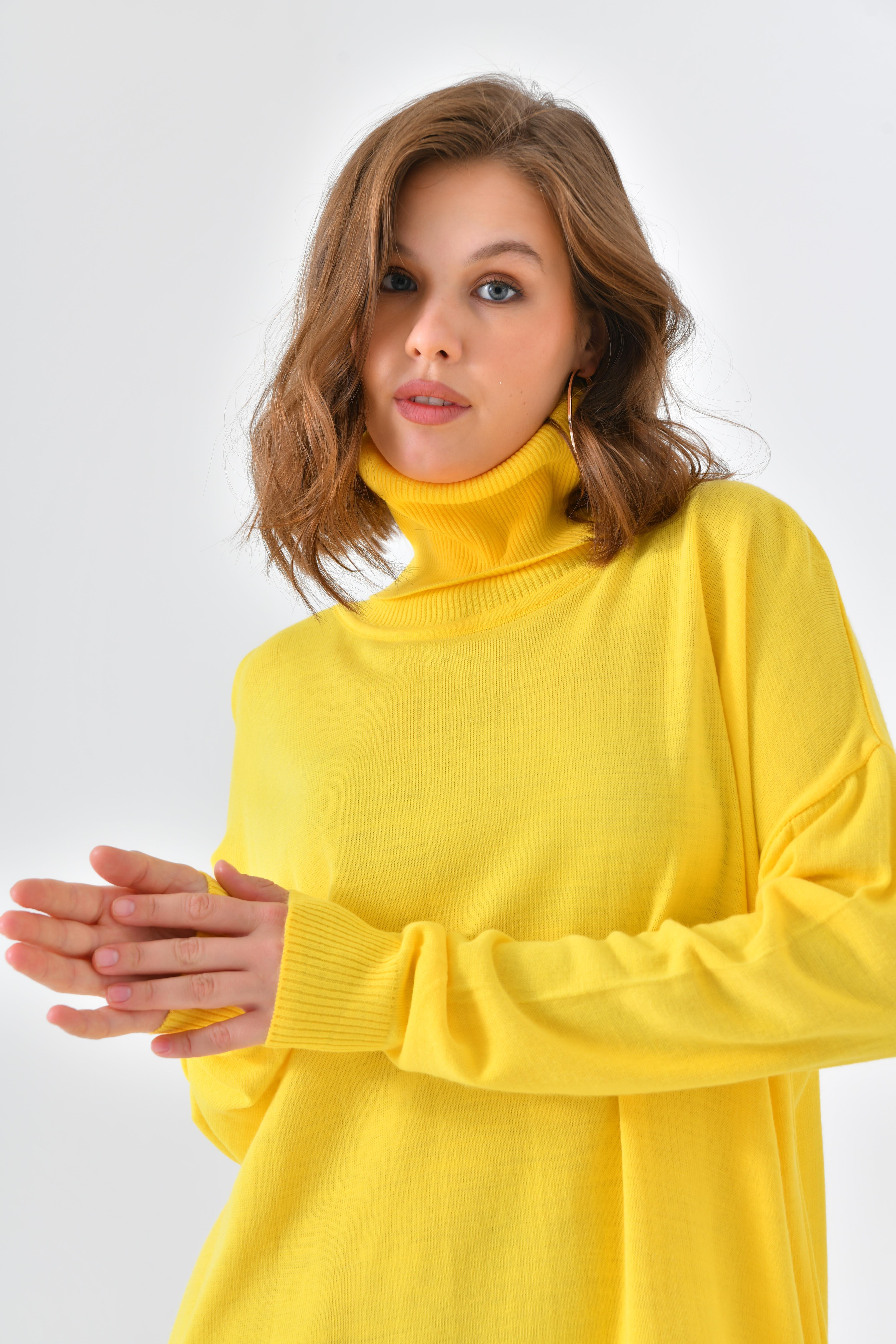 Firoy Kadın Düz Basic Tunik  Sarı