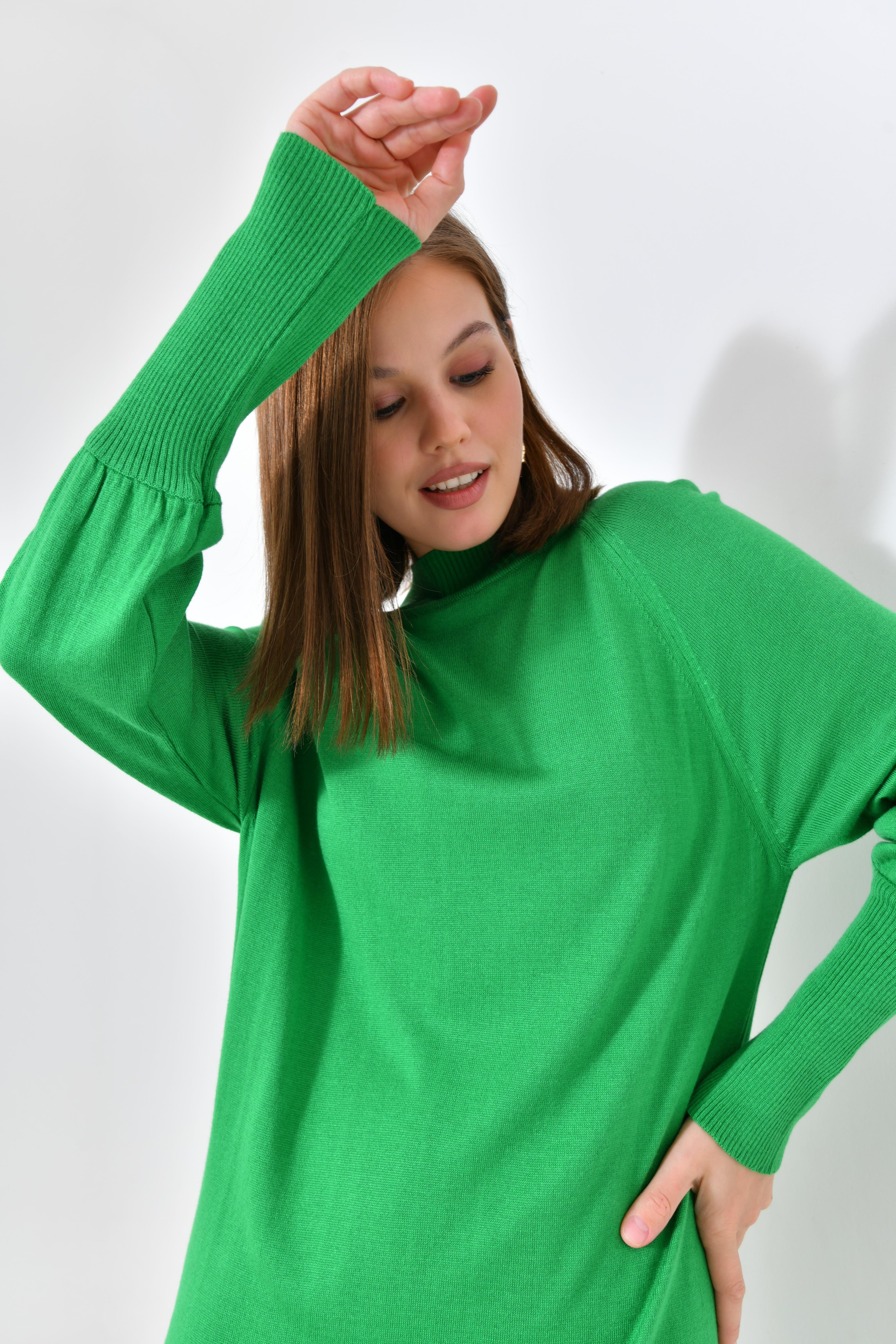 Firoy Kadın Düz Basic Tunik  Yeşil