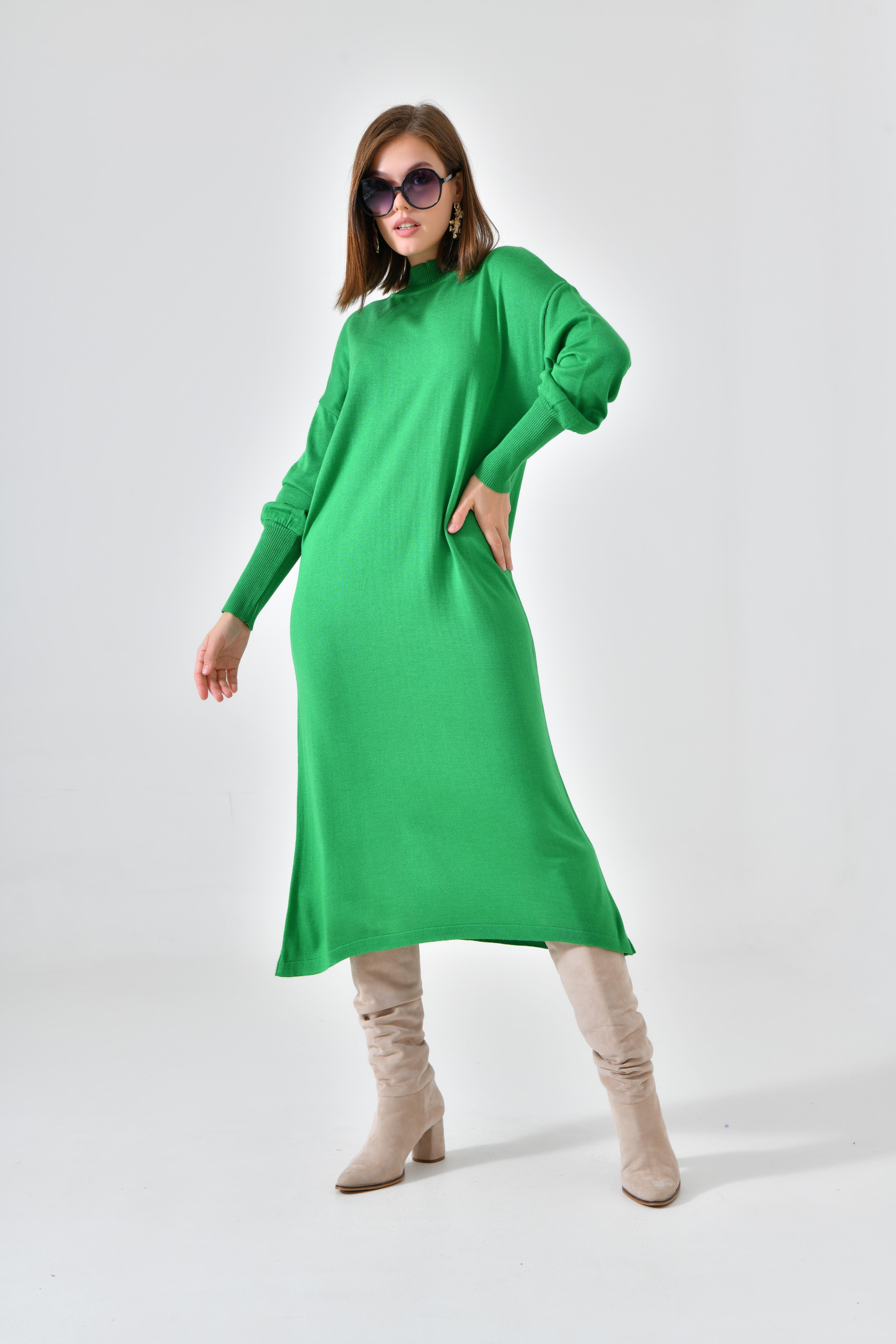 Firoy Kadın DÜz Basic Tunik  Yeşil