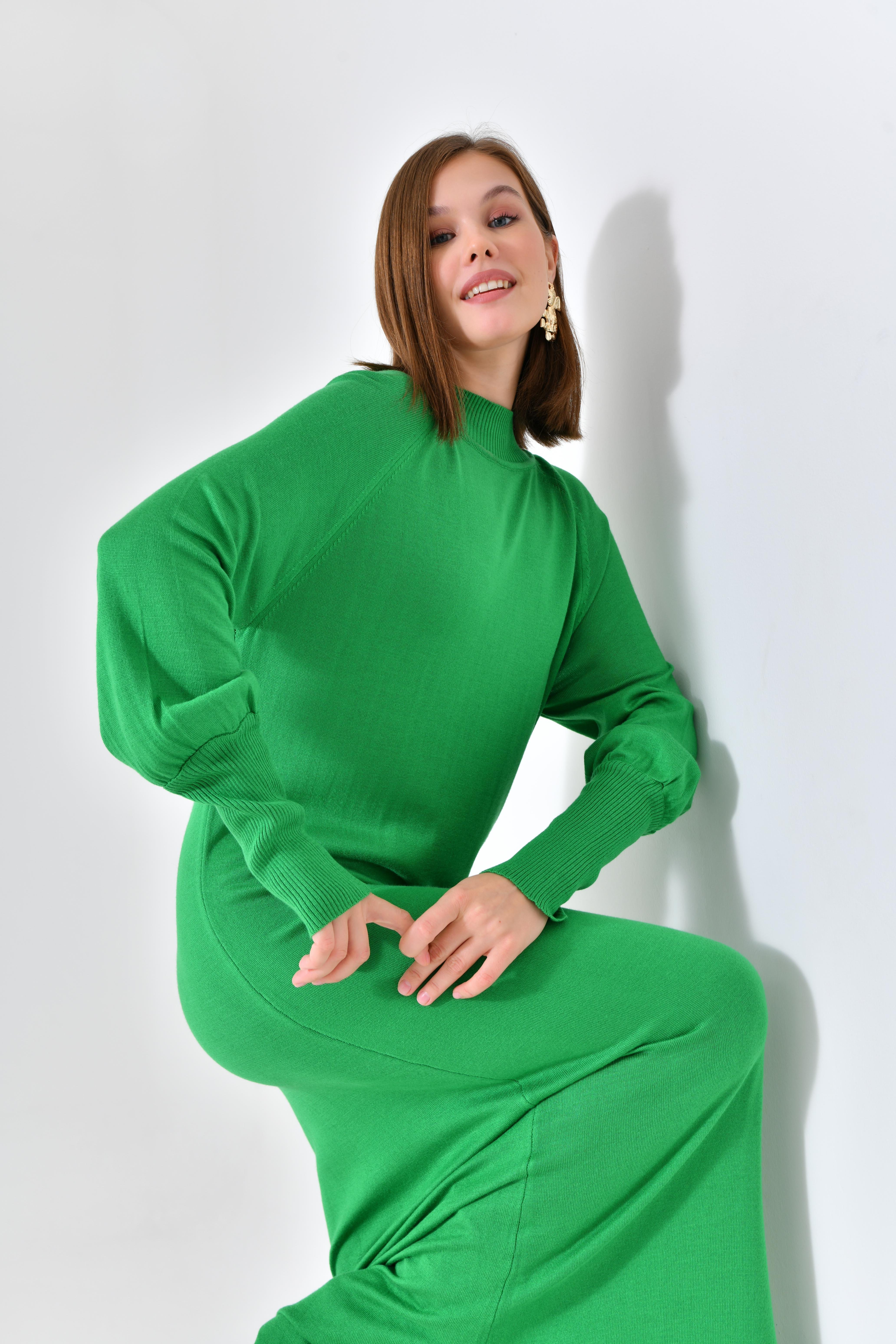 Firoy Kadın Düz Basic Tunik  Yeşil