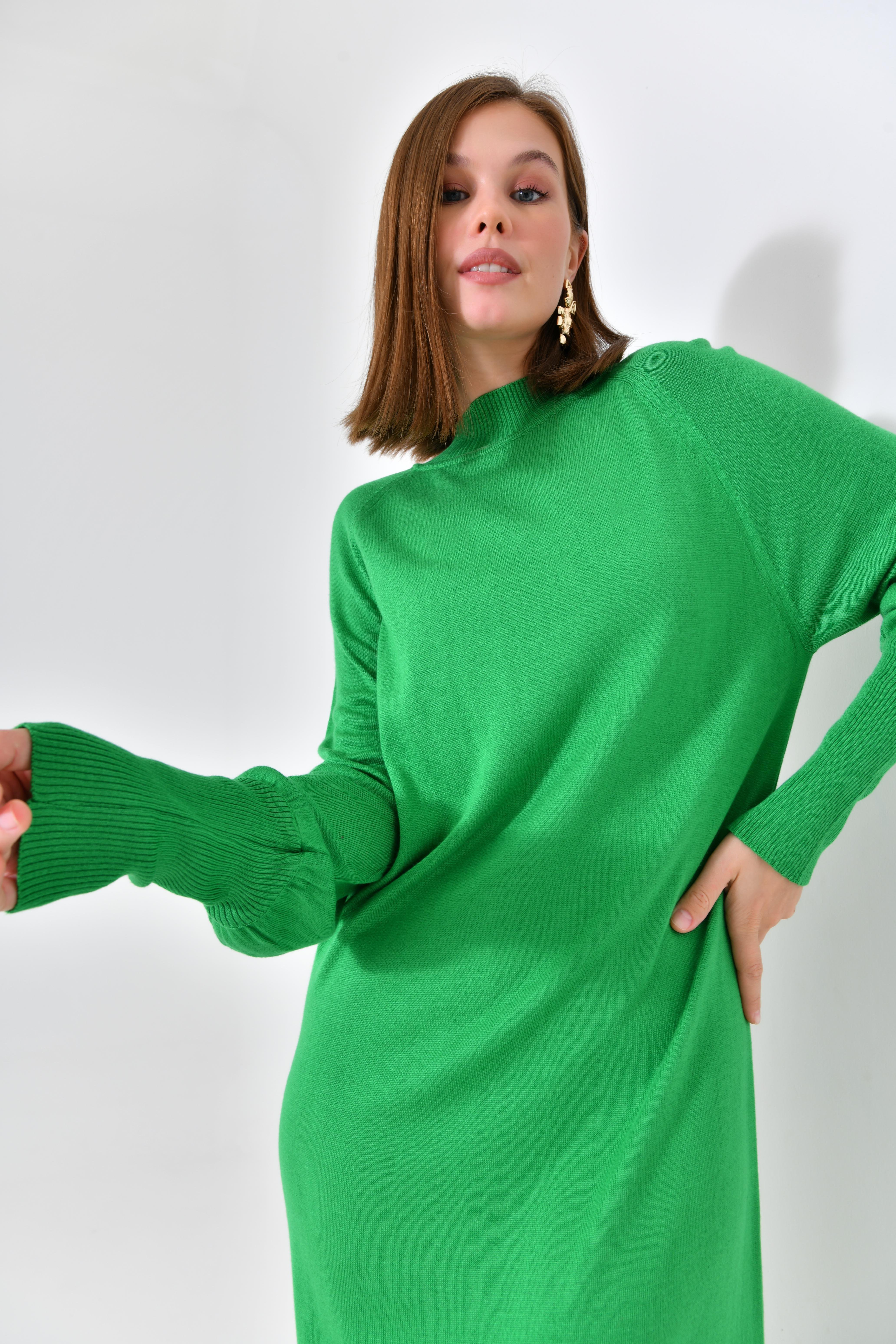 Firoy Kadın Düz Basic Tunik  Yeşil