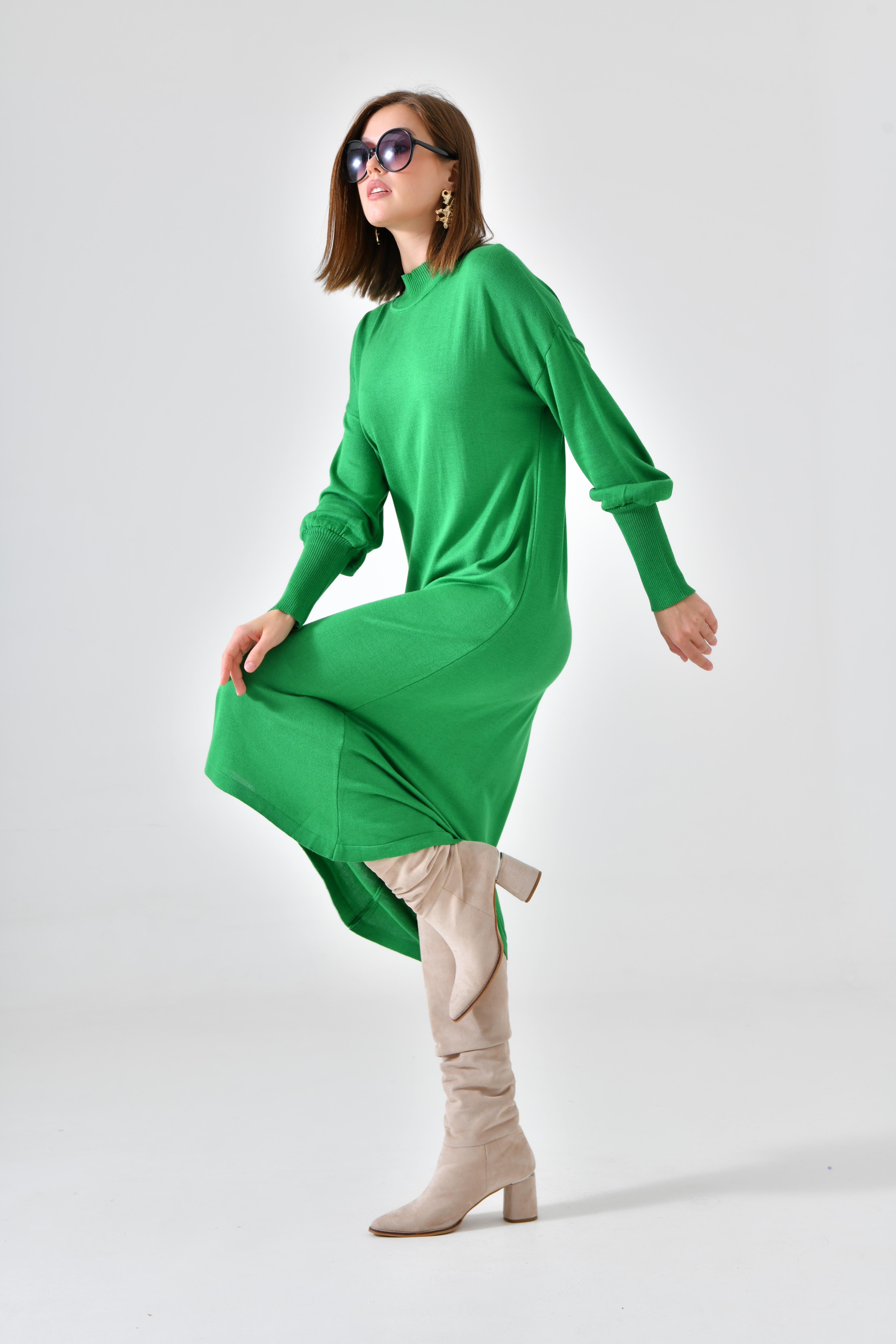 Firoy Kadın DÜz Basic Tunik  Yeşil