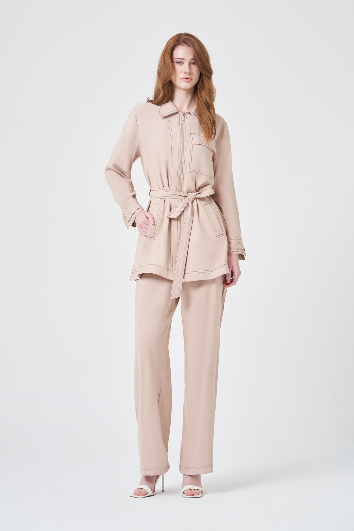 Firoy Kadın Erta Pantolonlu Takım  Beige