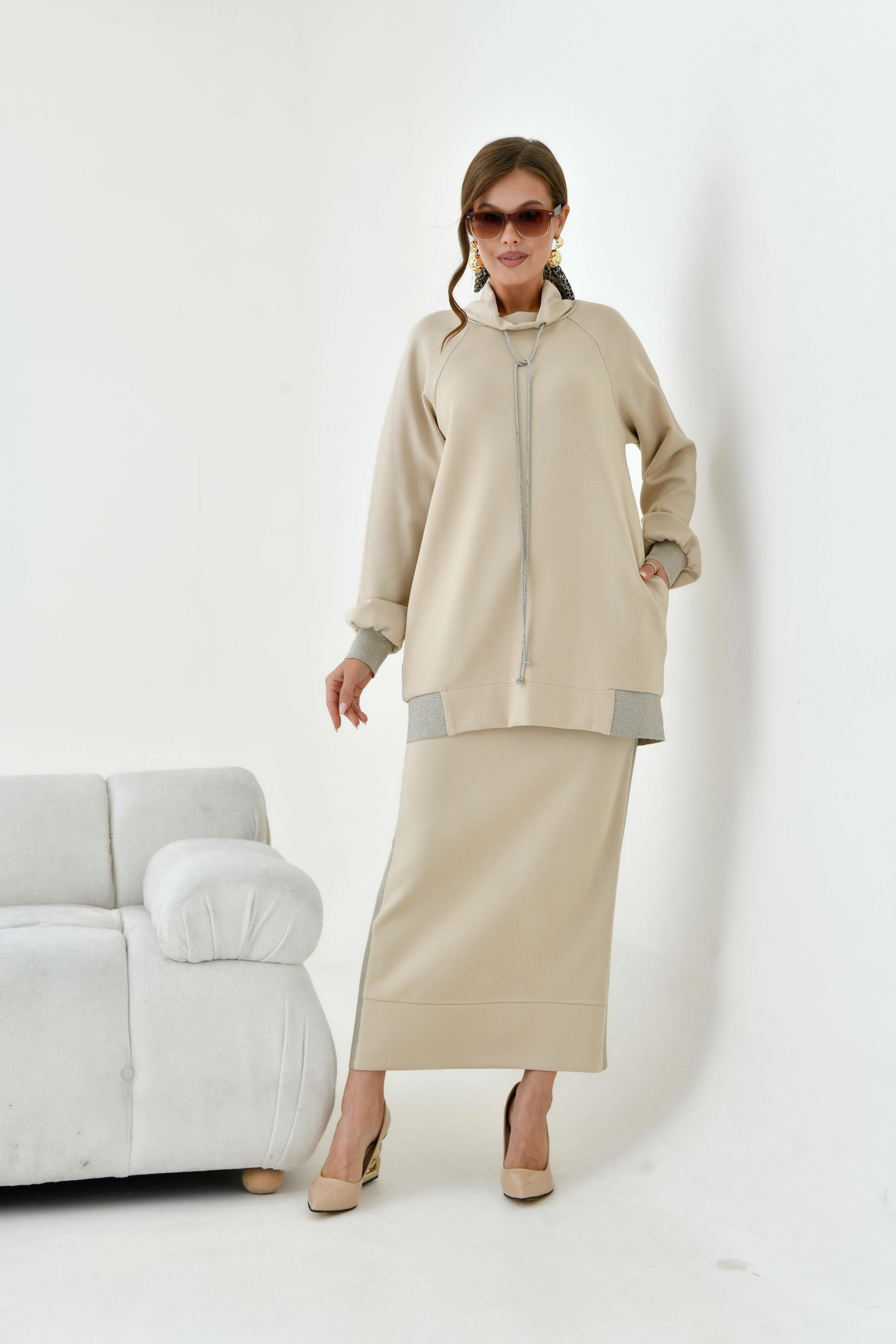 Firoy Kadın Etekli Takım  Beige