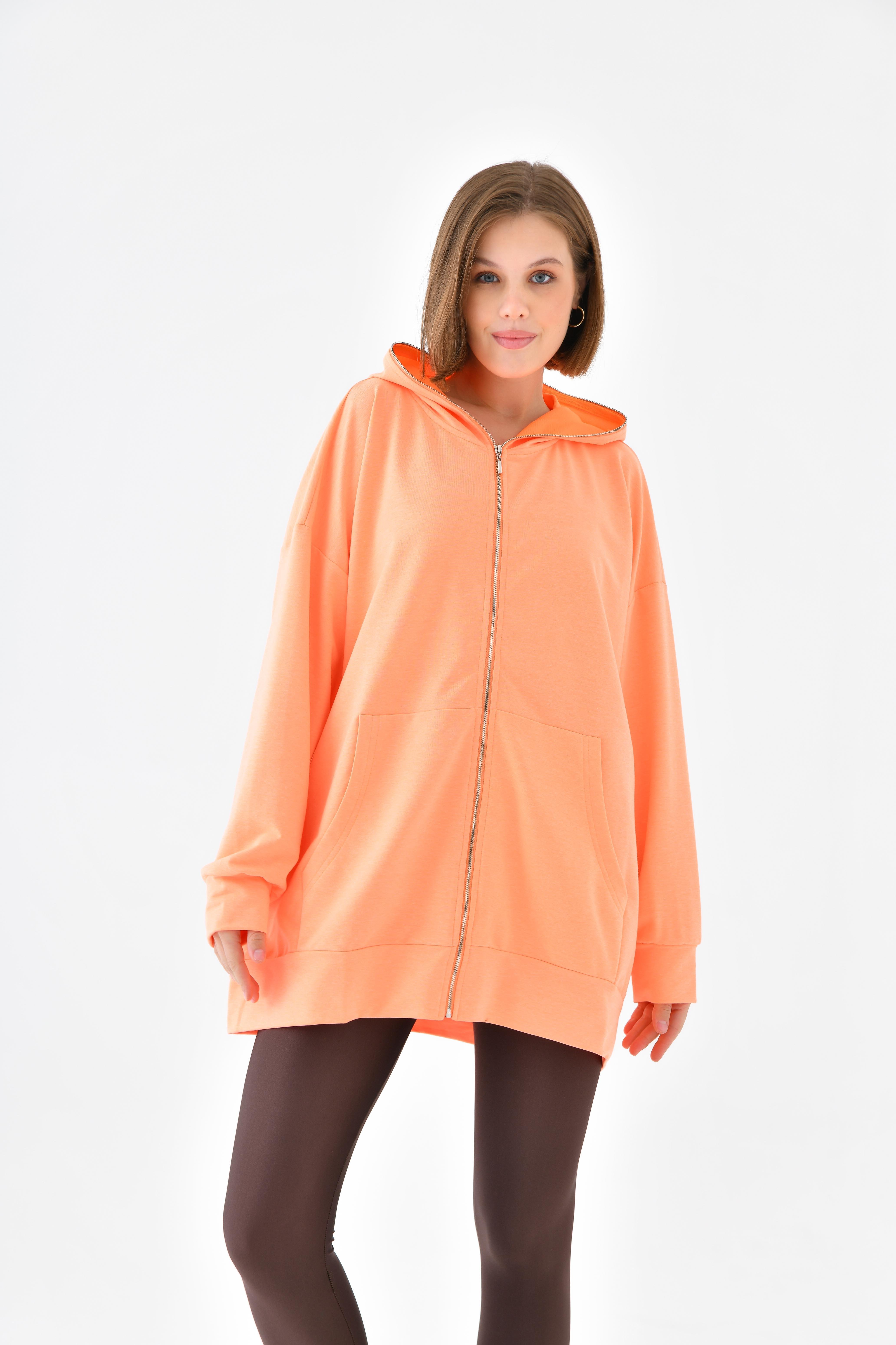 Firoy Kadın Fermuarlı Sweat  N.Oranj