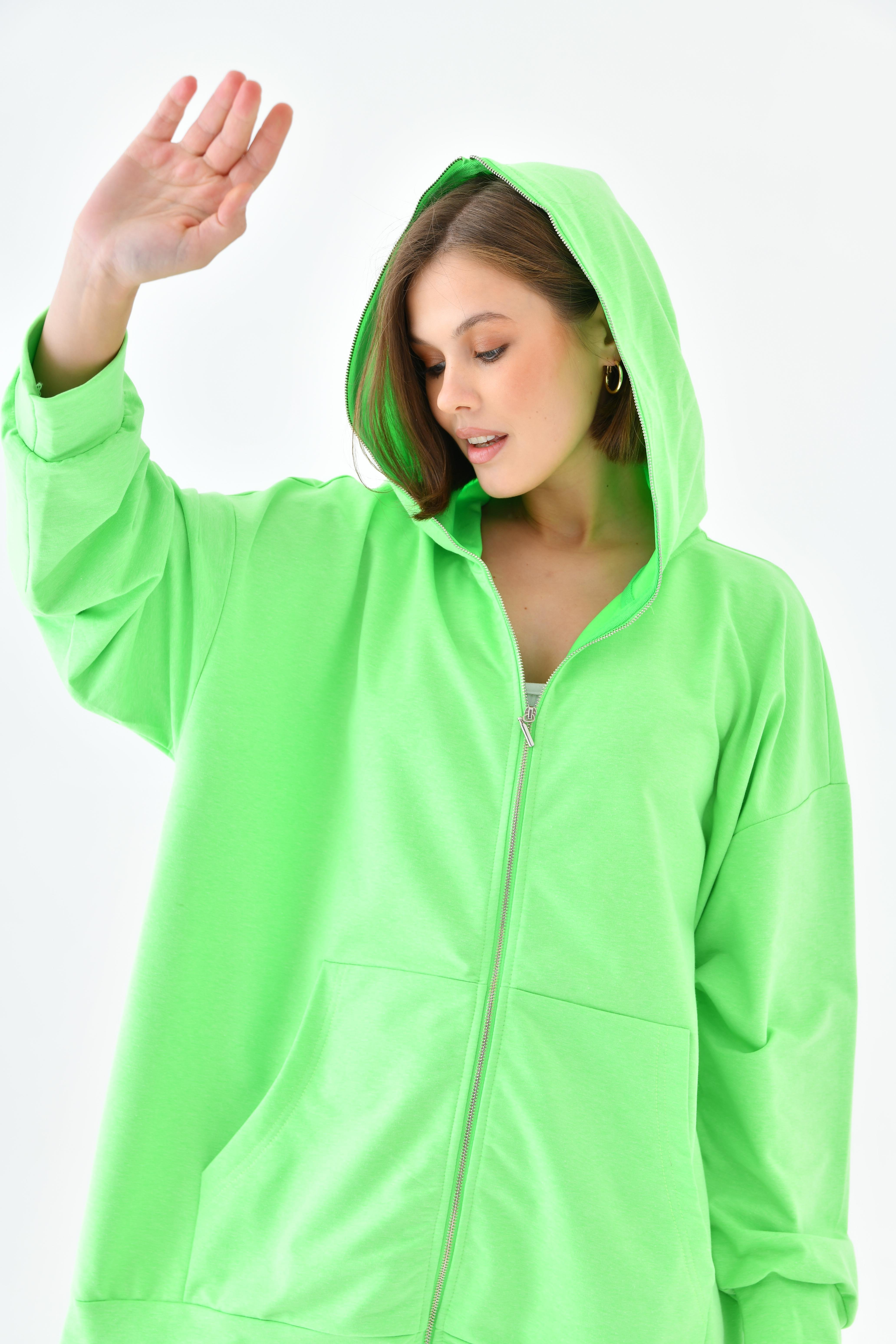 Firoy Kadın Fermuarlı Sweat  N.Yeşil