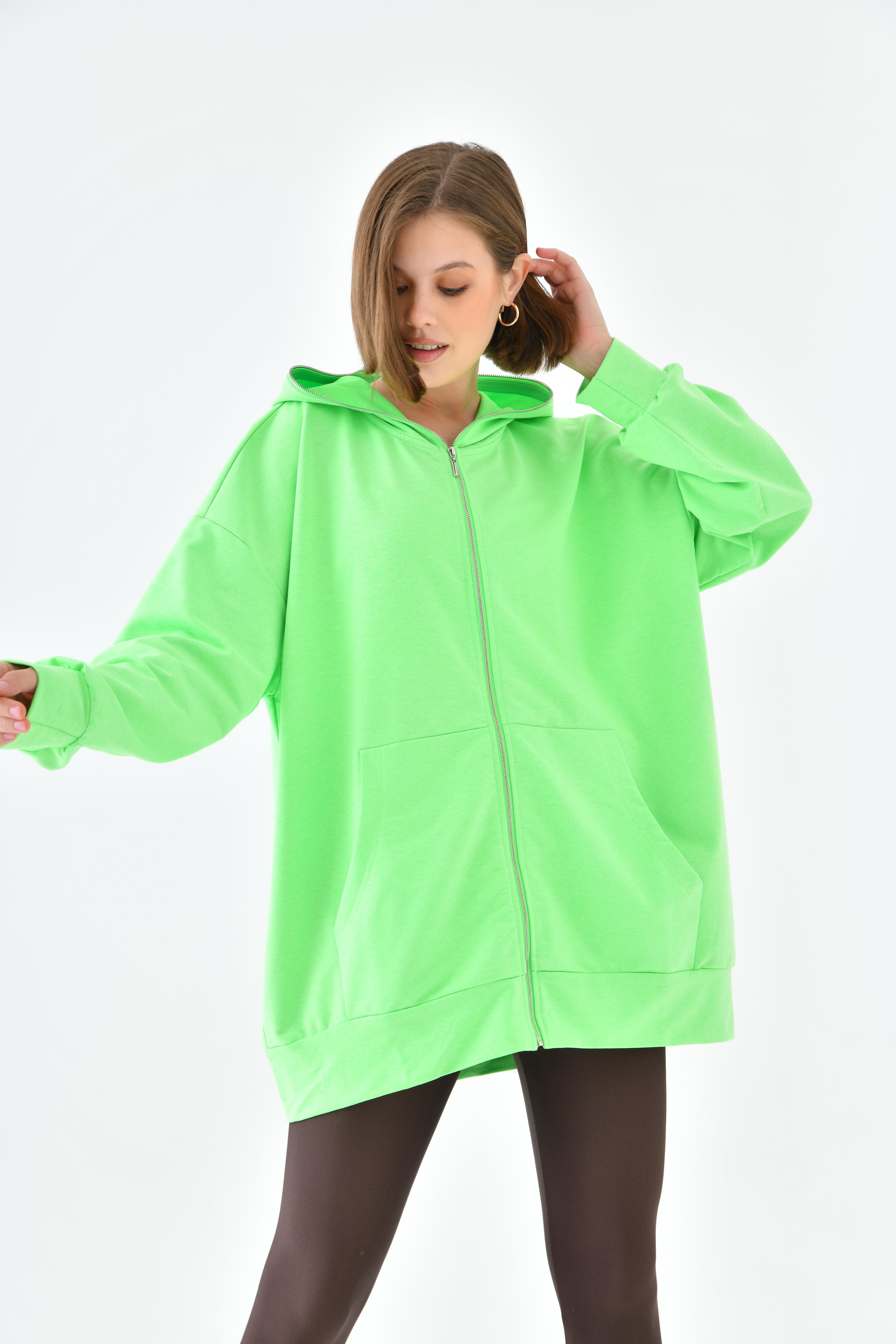 Firoy Kadın Fermuarlı Sweat  N.Yeşil