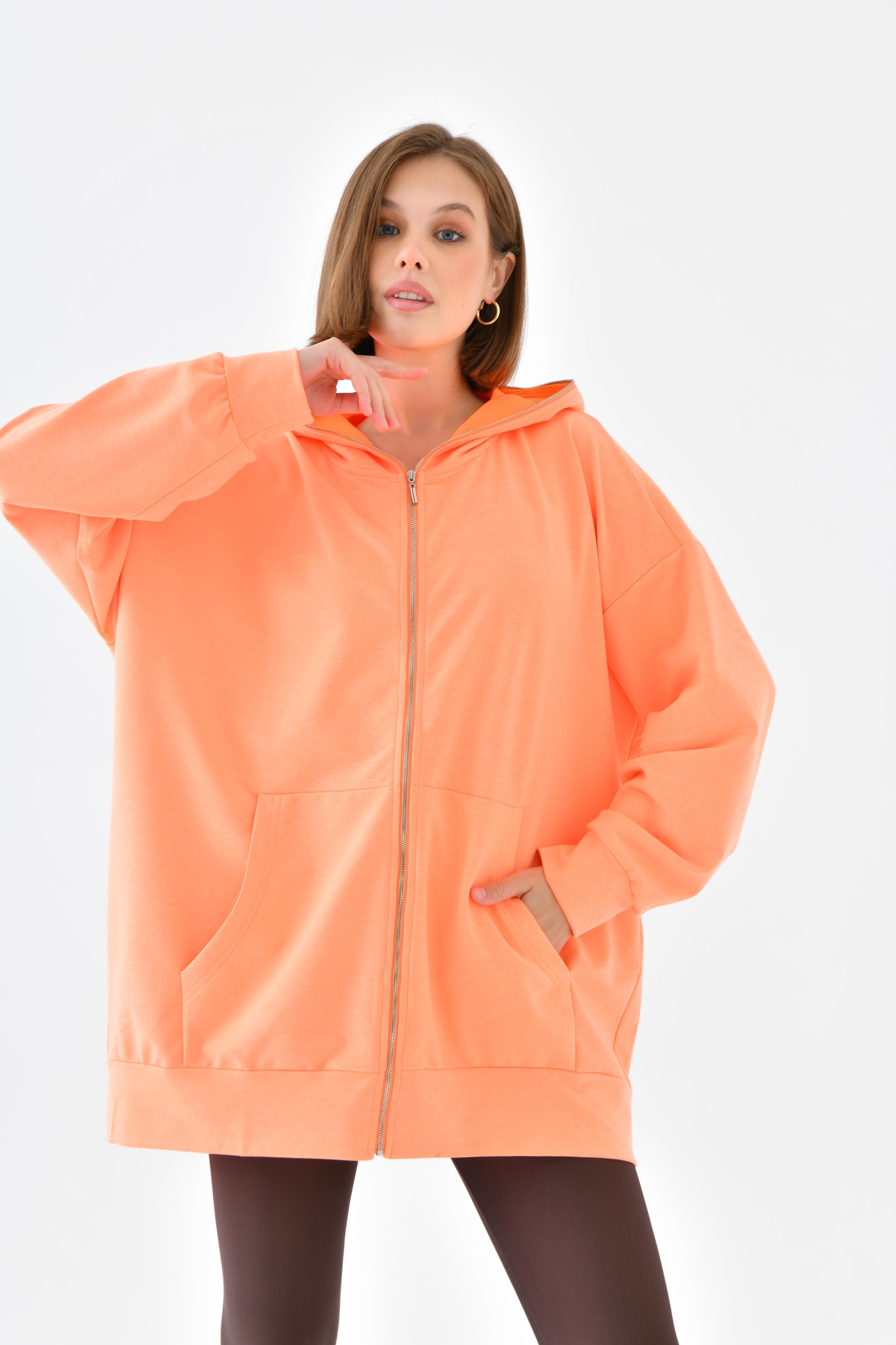 Firoy Kadın Fermuarlı Sweat  N.Oranj