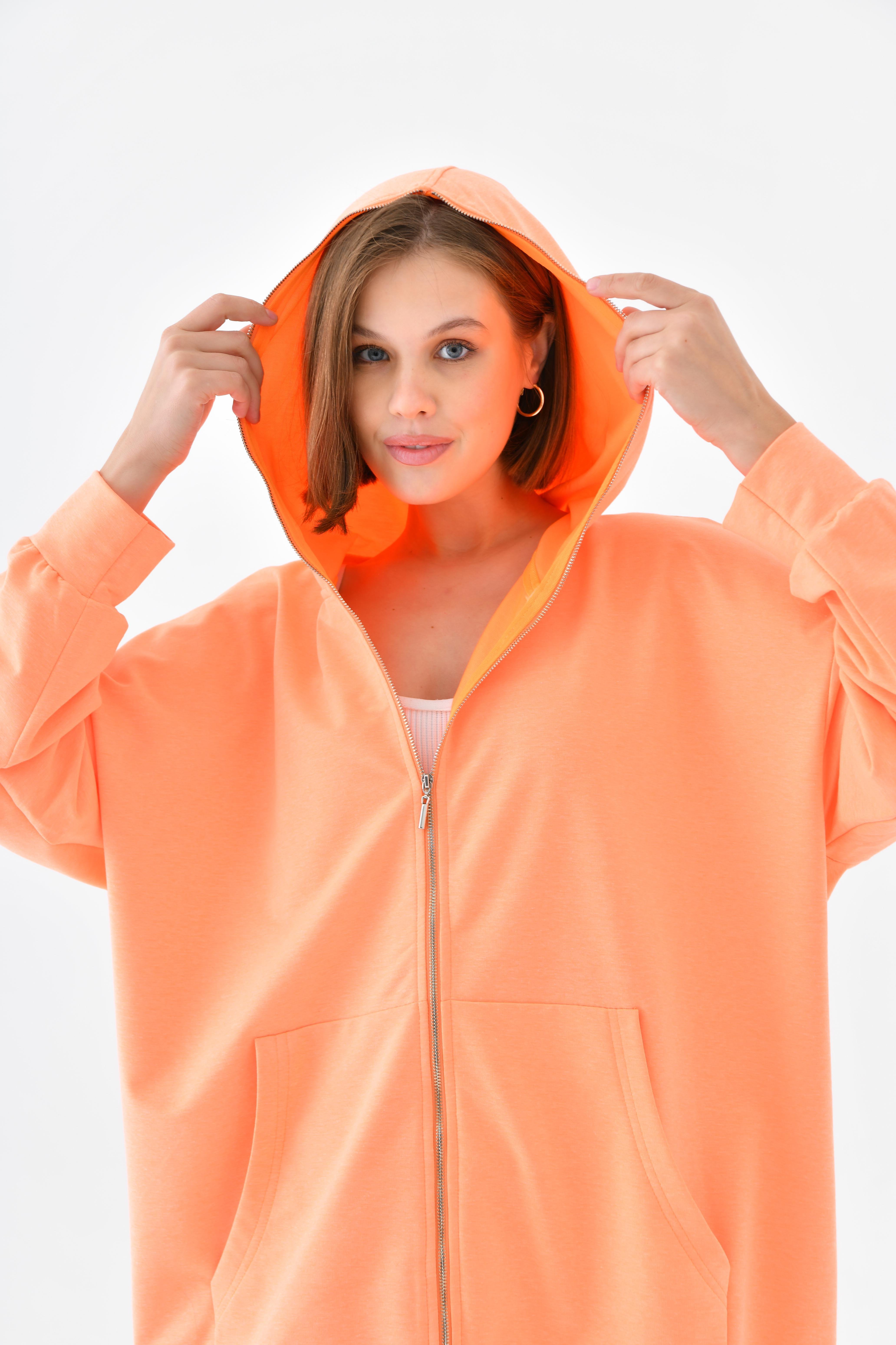 Firoy Kadın Fermuarlı Sweat  N.Oranj