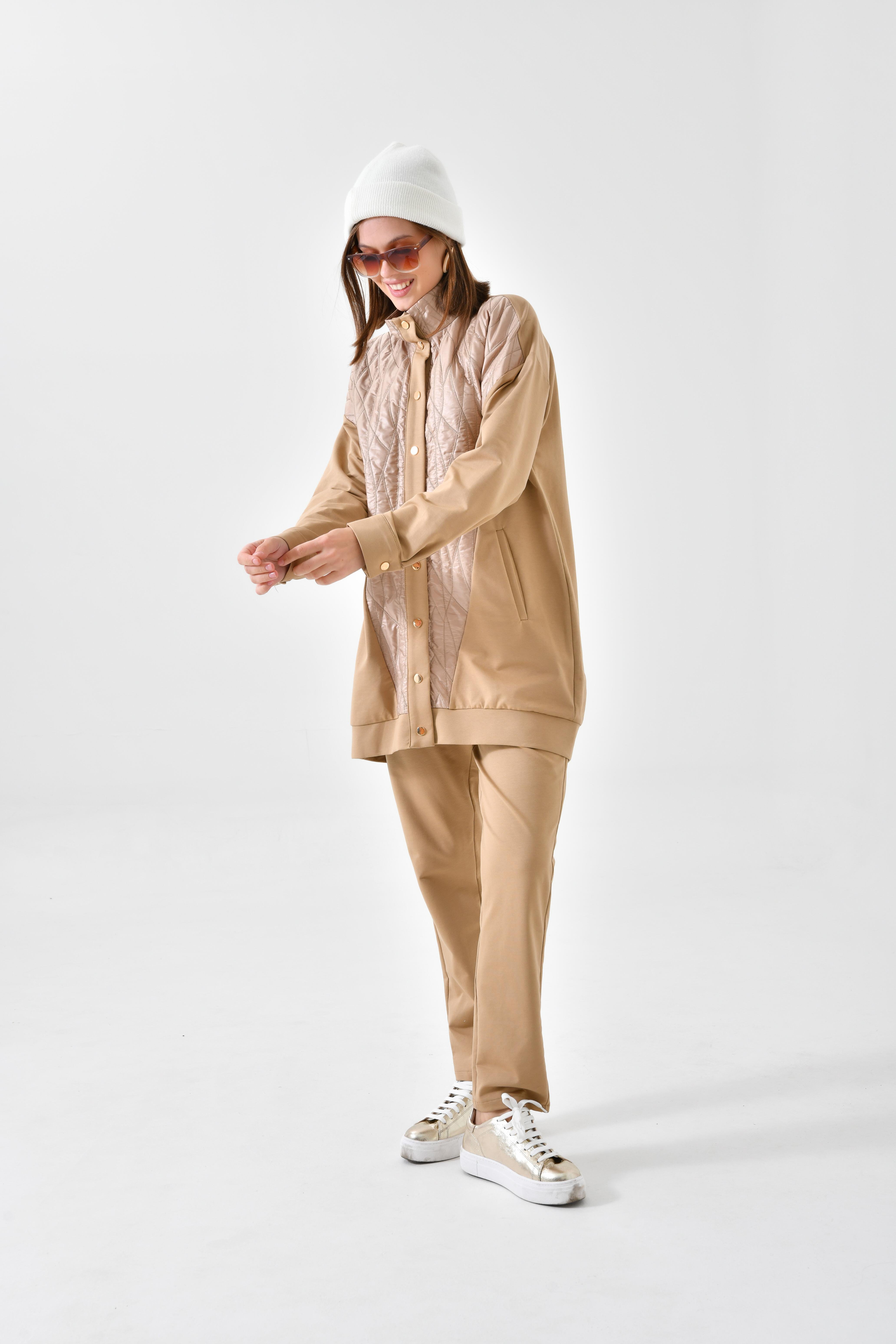 Firoy Kadın İki İp Kapitoneli Takım  Beige