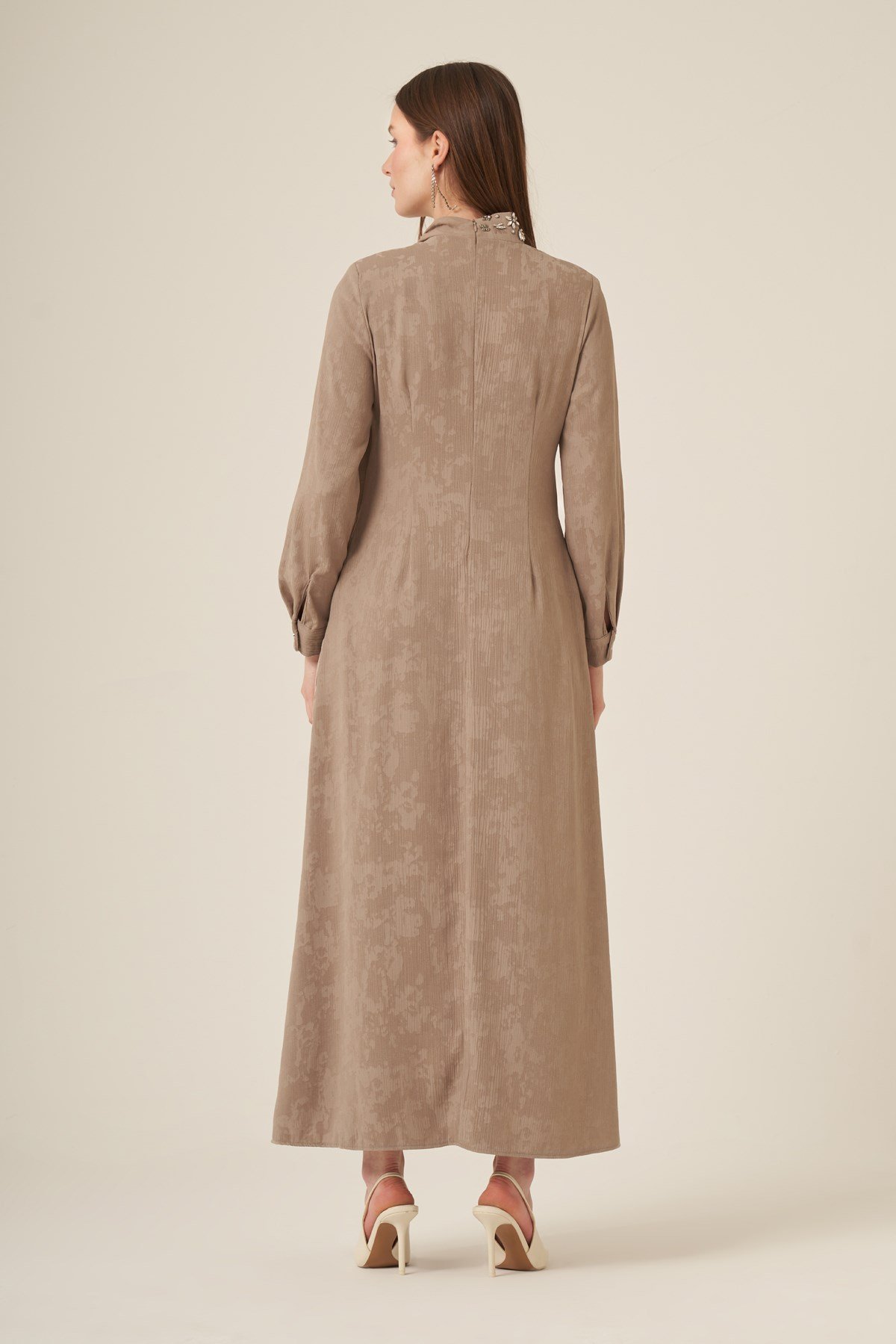 Firoy Kadın Jakar Elbise  Beige
