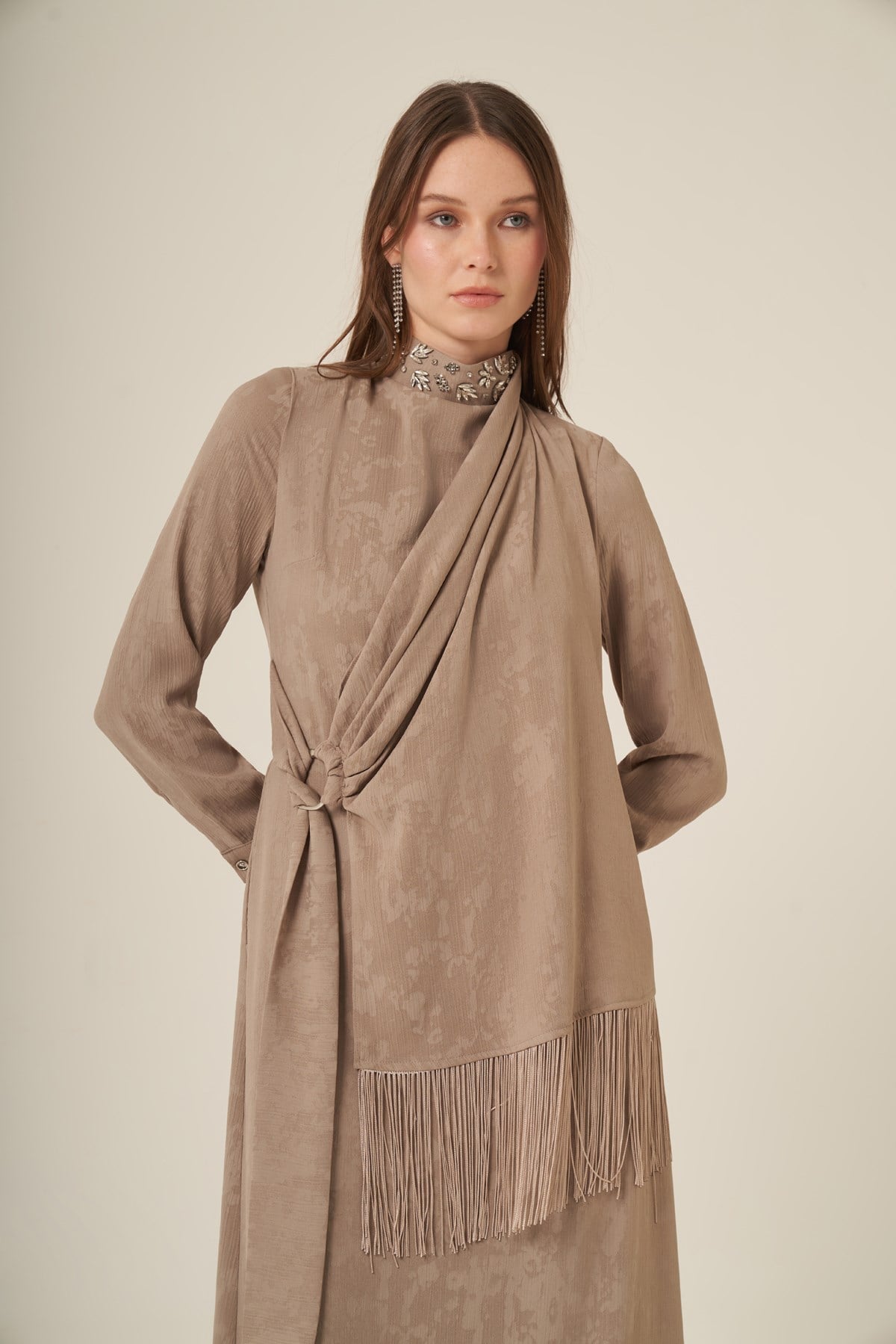Firoy Kadın Jakar Elbise  Beige