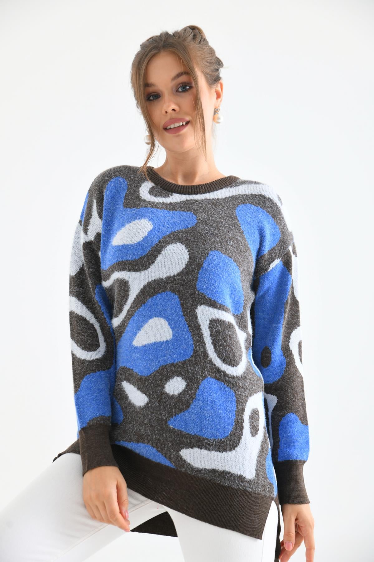 Firoy Kadın Karışık Desenli Tunik  Kahve