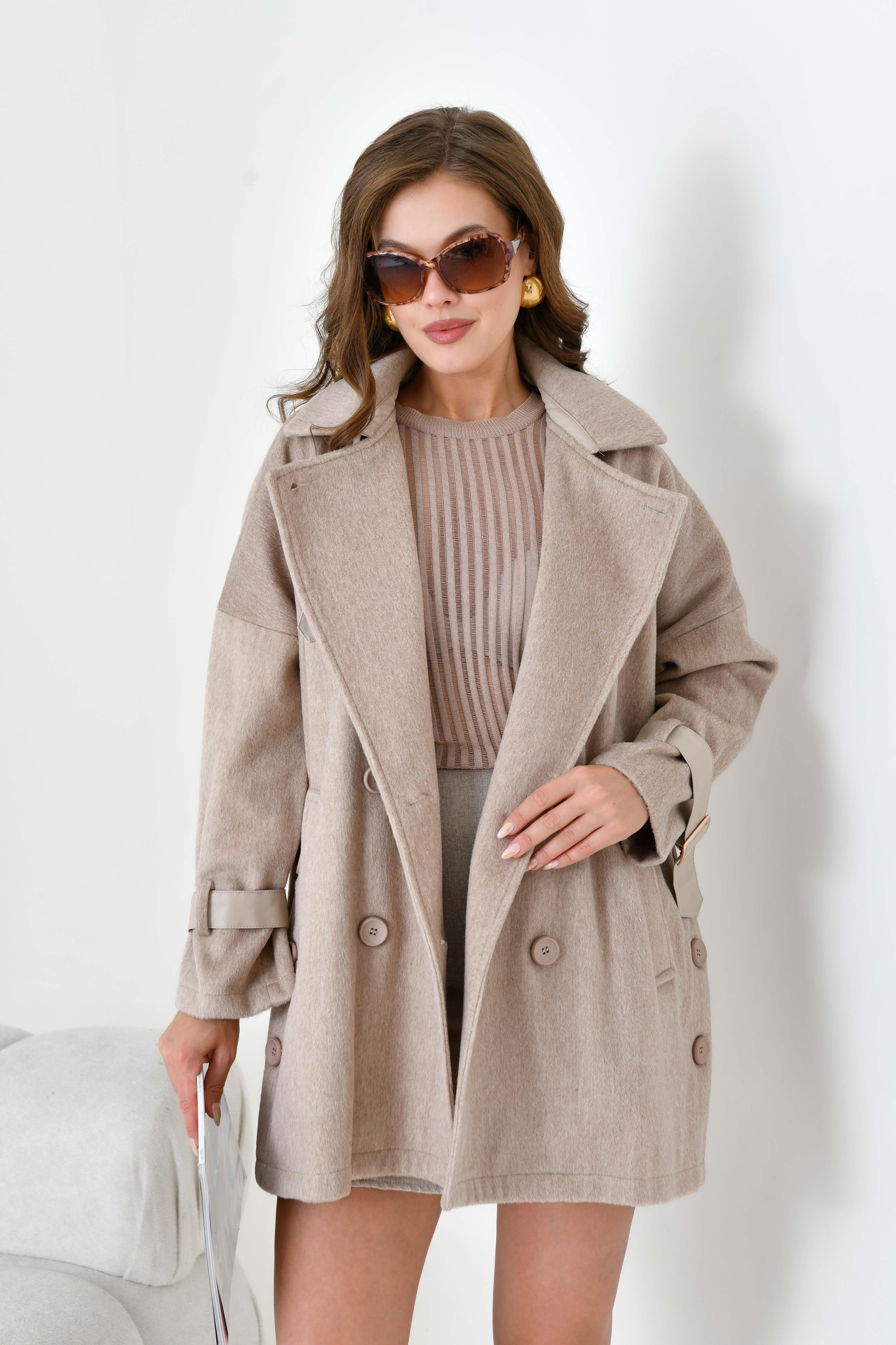 Firoy Kadın Kaşe Kaban  Beige