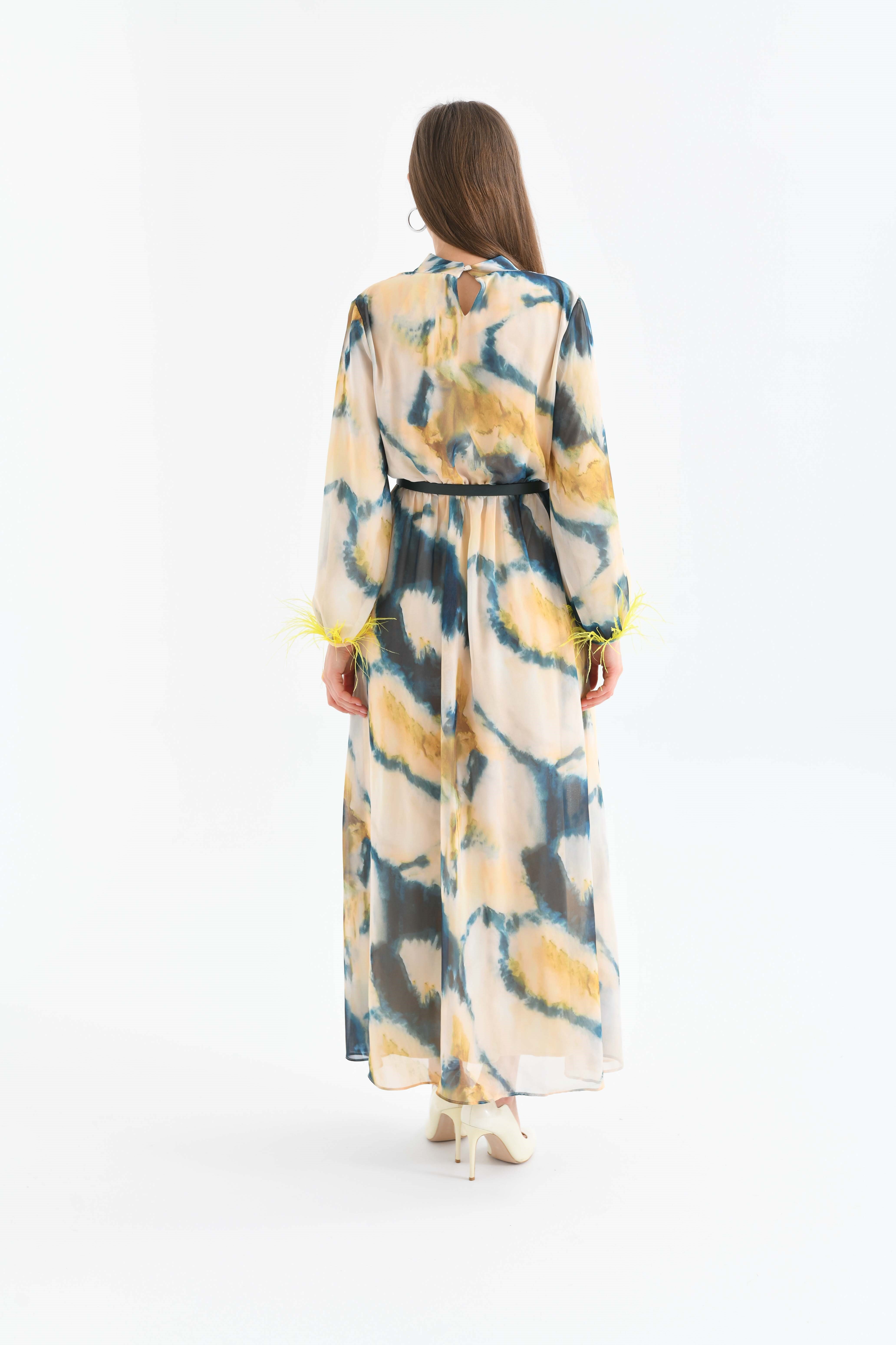 Firoy Kadın Kollar Tüğlü Elbise  Sarı