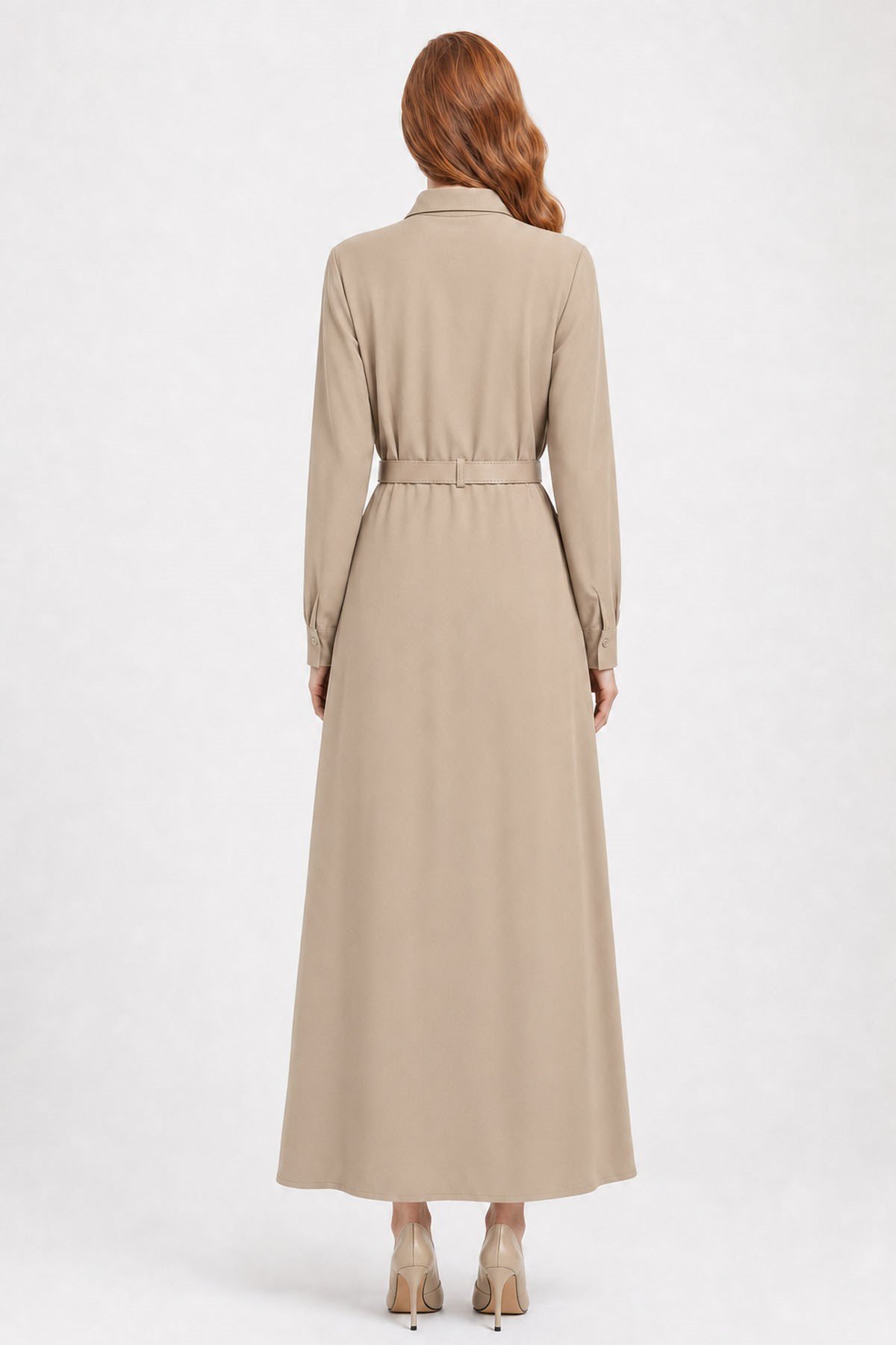 Firoy Kadın Krep Elbise  Beige