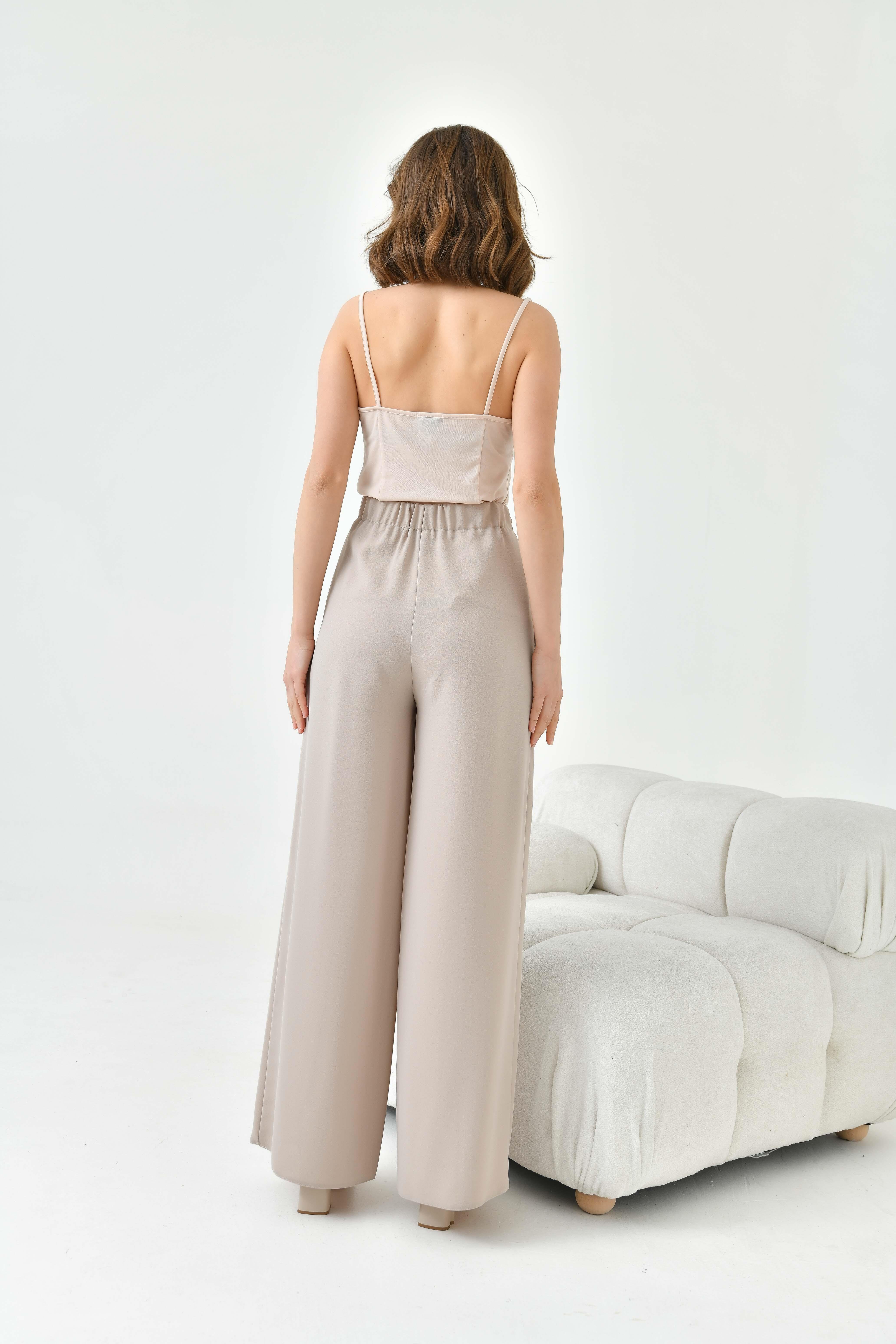 Firoy Kadın Lastikli Pantolon  Beige