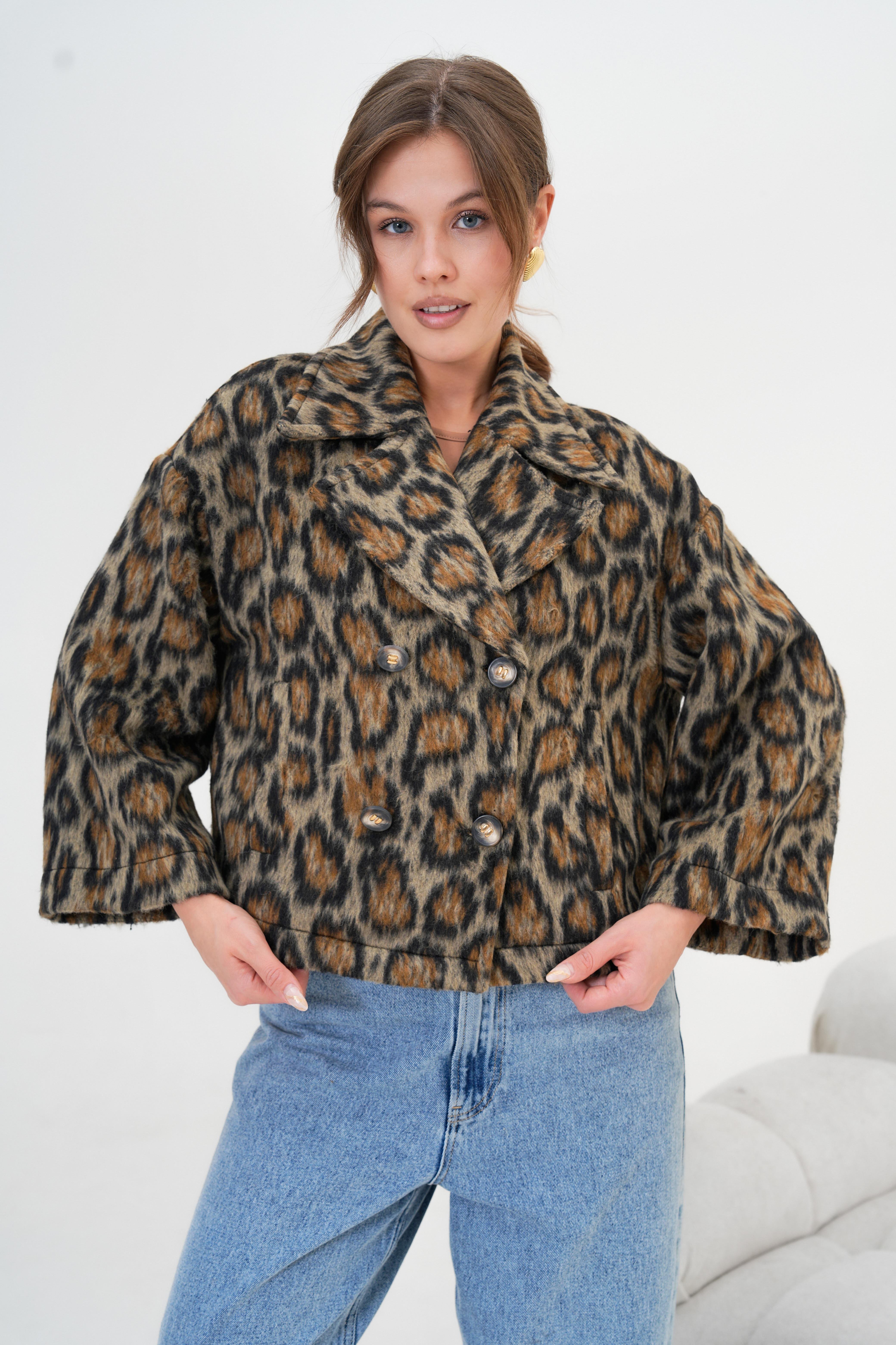Firoy Kadın Leopar Ceket  Kahve