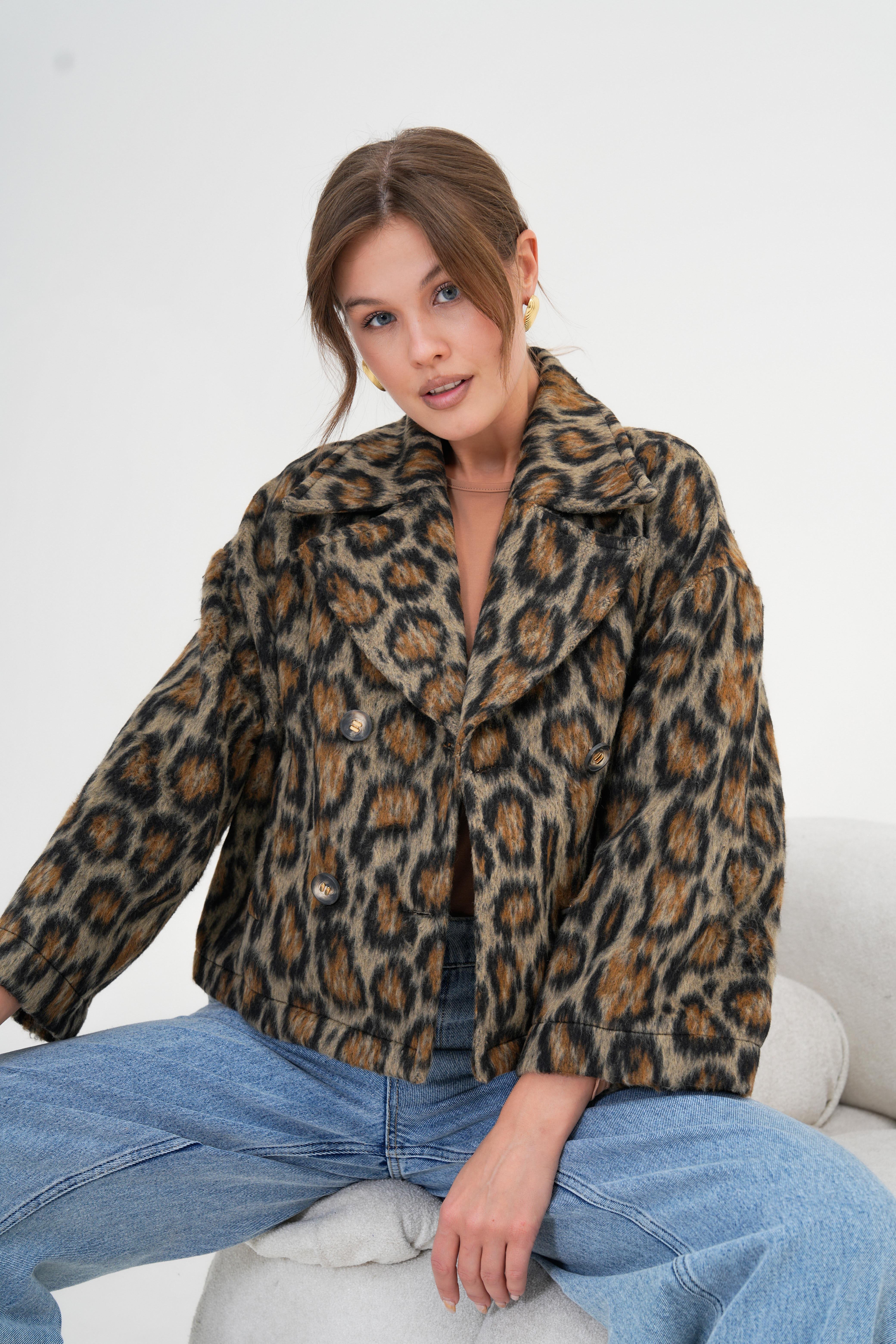 Firoy Kadın Leopar Ceket  Kahve