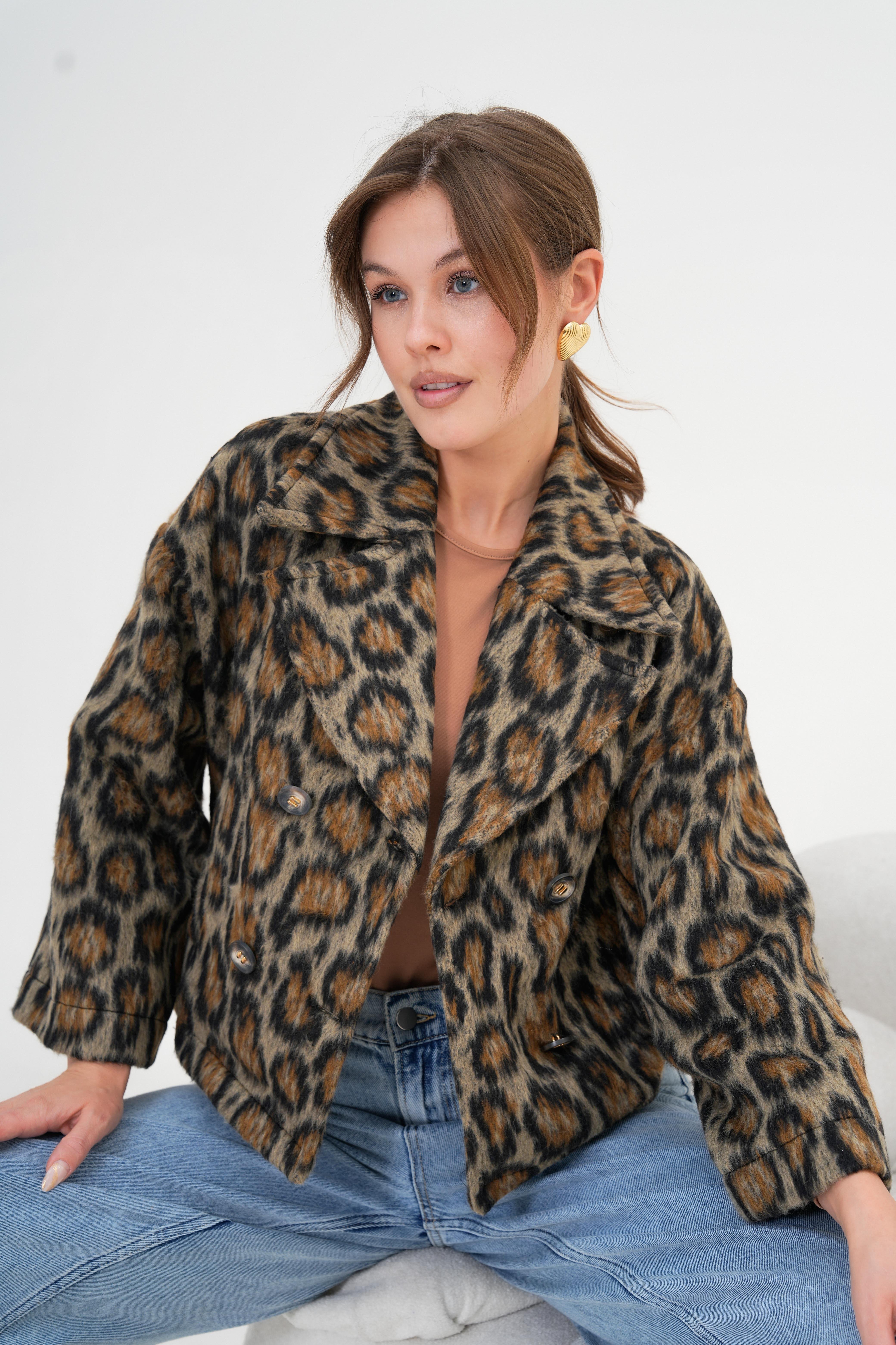 Firoy Kadın Leopar Ceket  Kahve