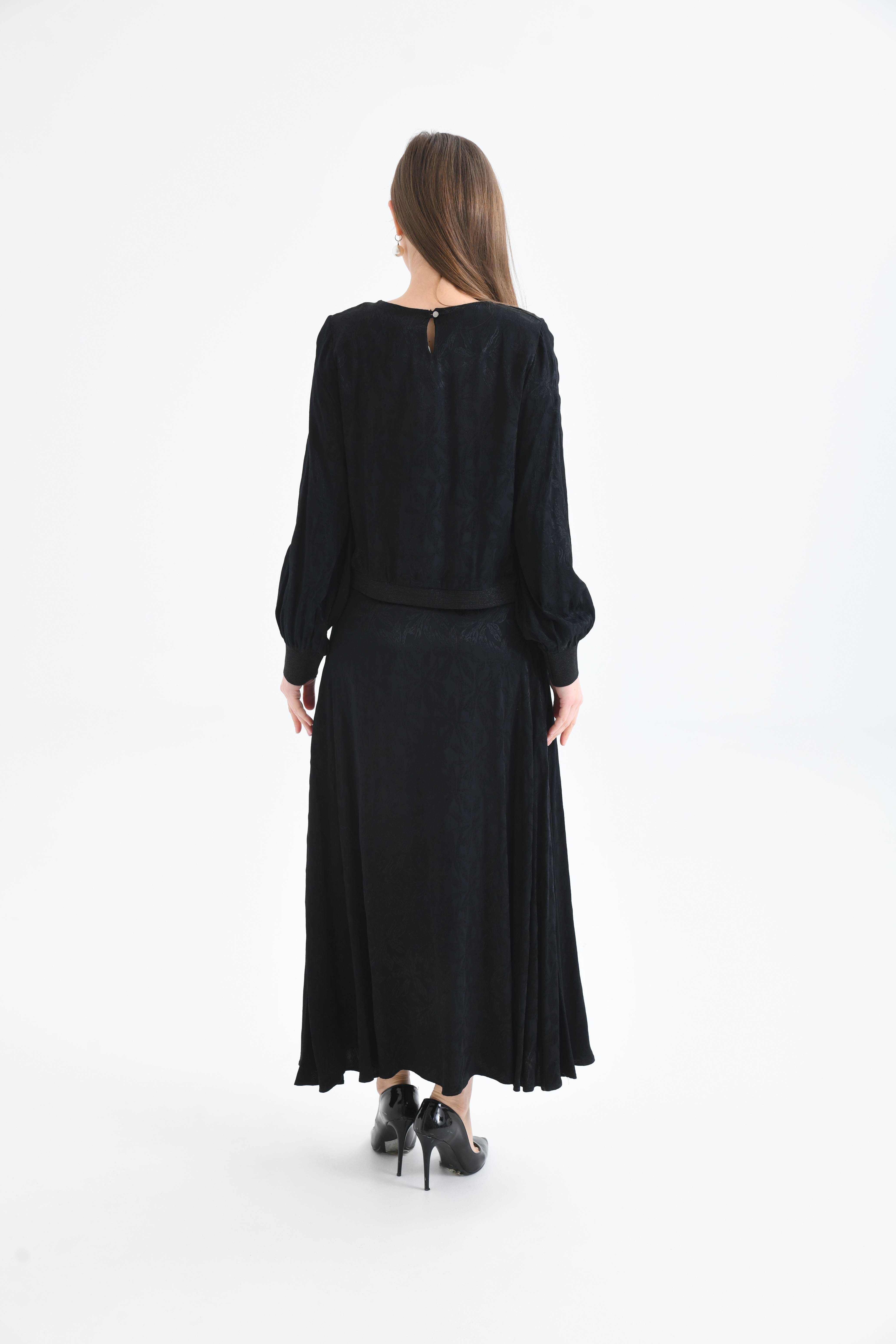 Firoy Kadın Leopar Desen Jakar Takım  Siyah
