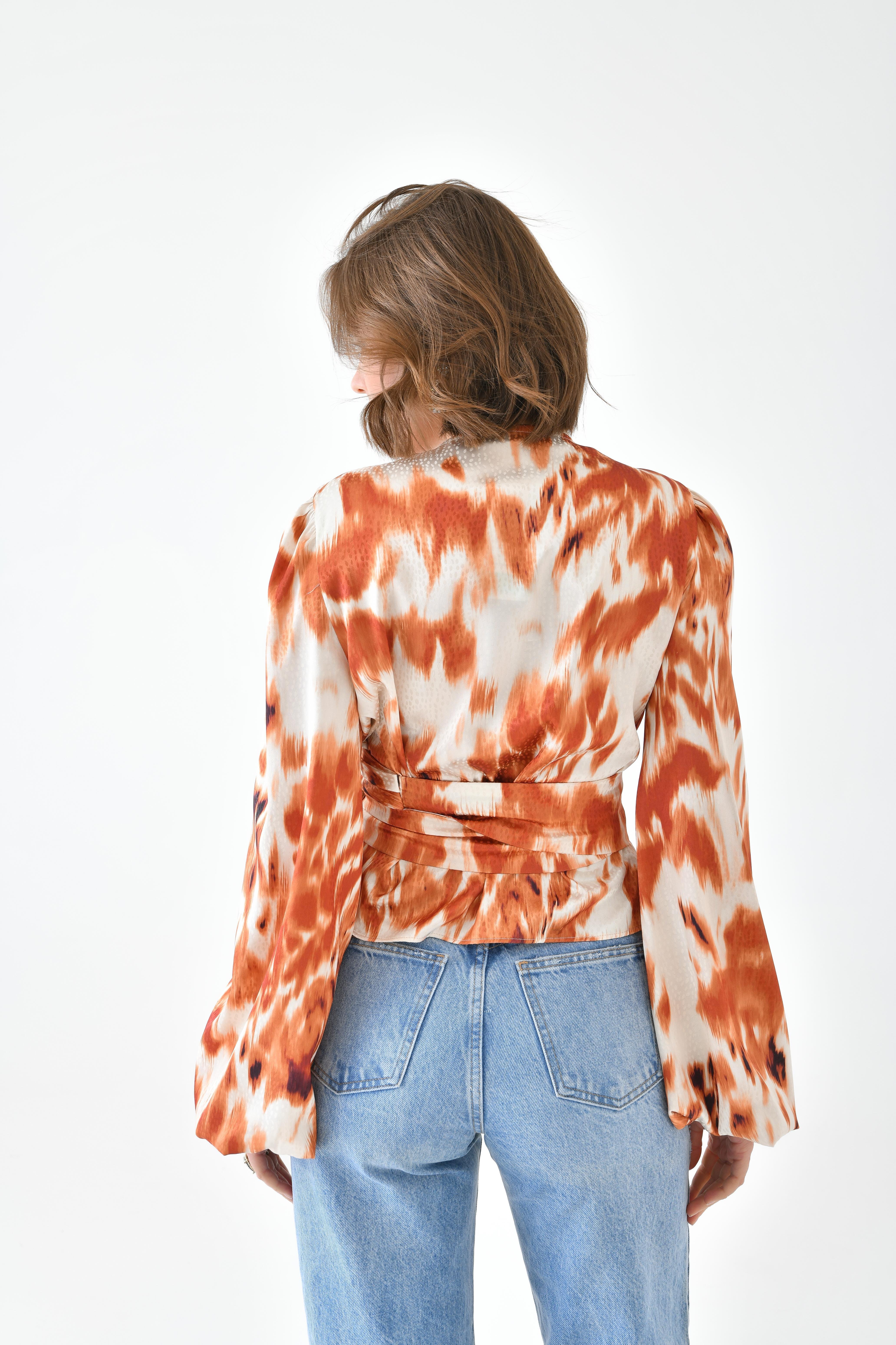 Firoy Kadın Leopar Desenli Bluz  Orange