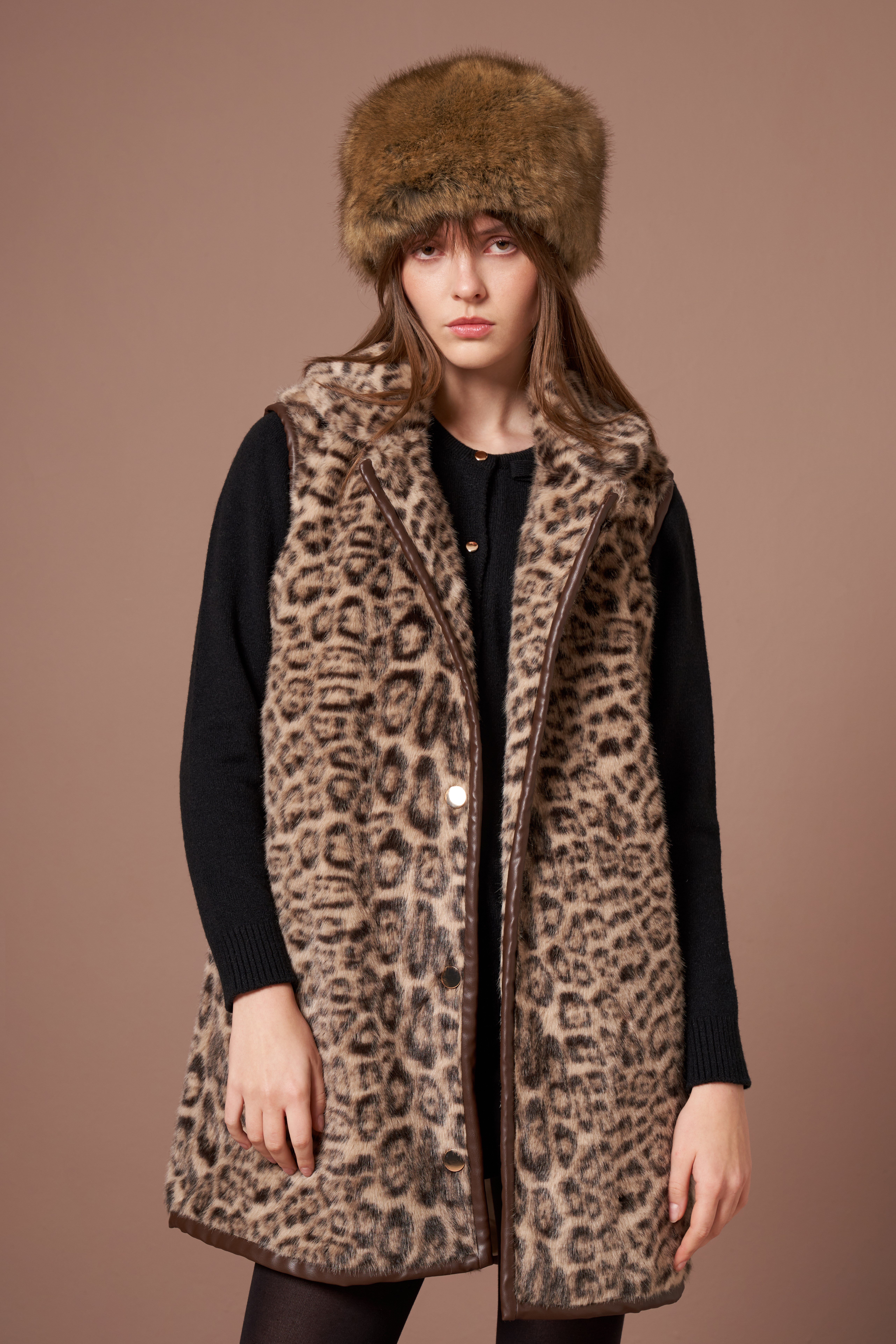 Firoy Kadın Leopar Yelek  Beige