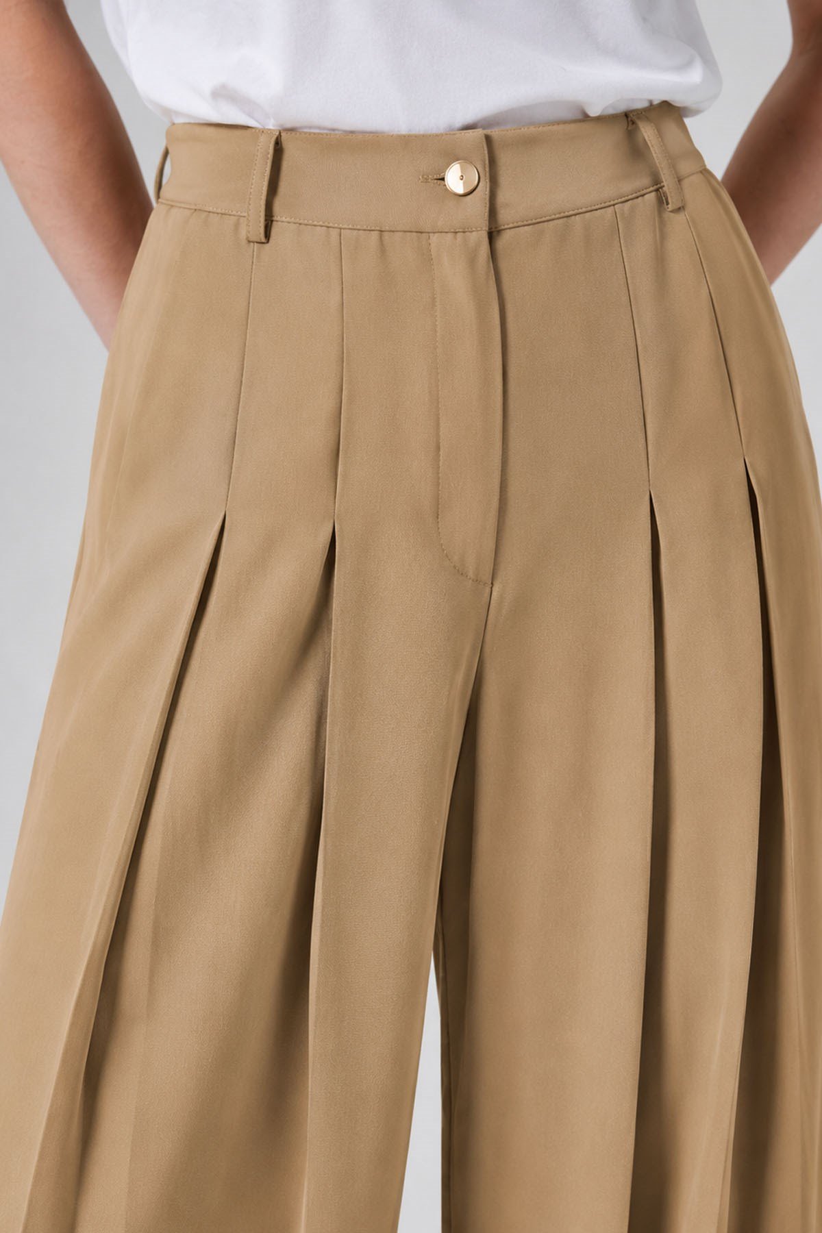 Firoy Kadın Ön Pliseli Şalvar Pantolon  Camel