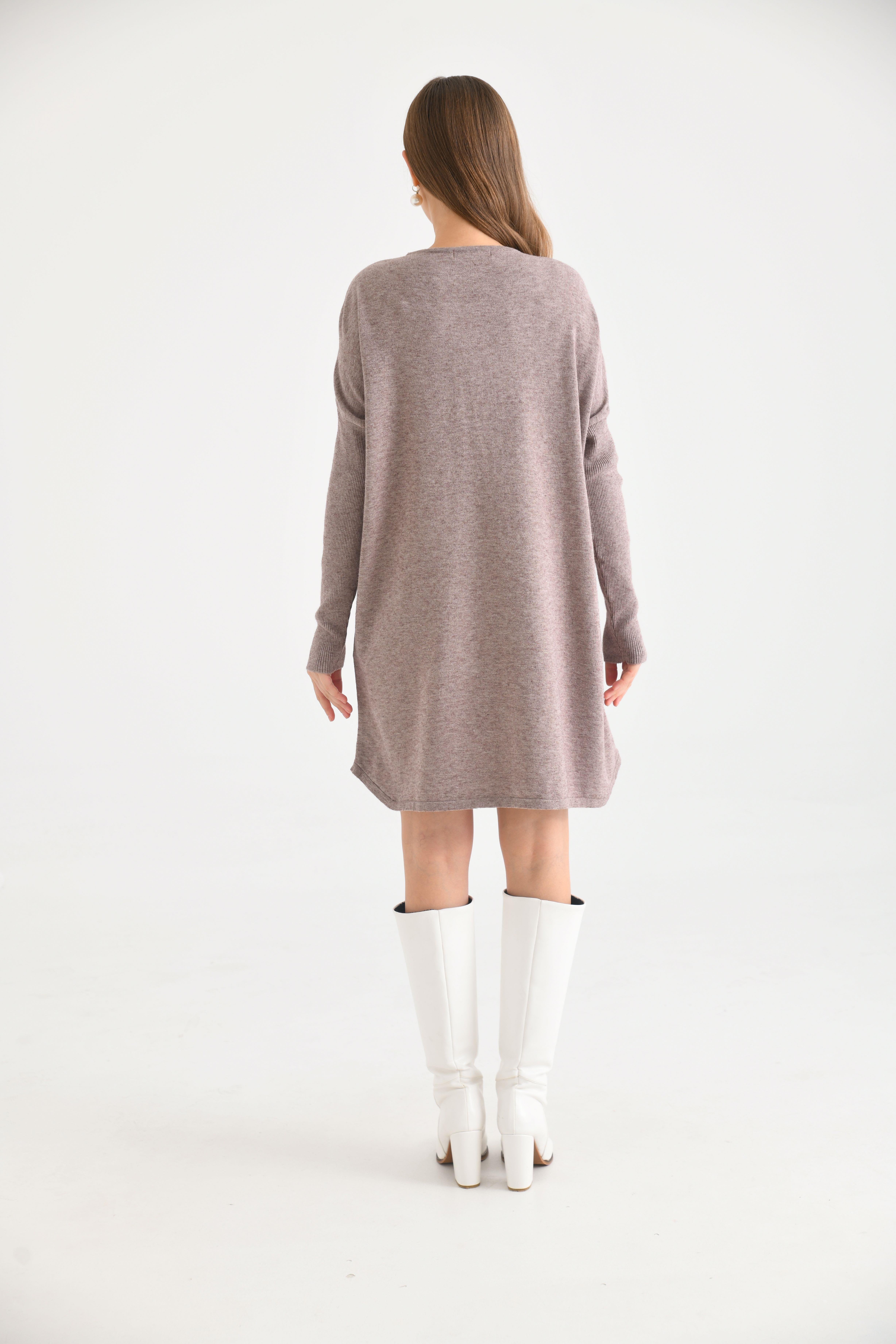 Firoy Kadın Önü Taş Detaylı Tunik  Beige